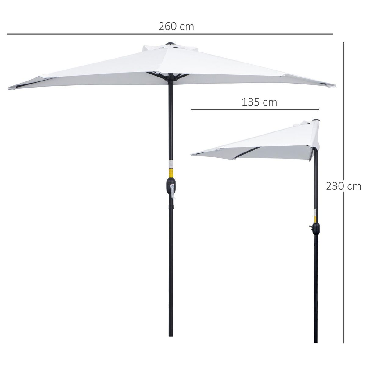 OUTSUNNY Demi parasol - parasol de balcon - ouverture fermeture manivelle - acier polyester haute densité blanc