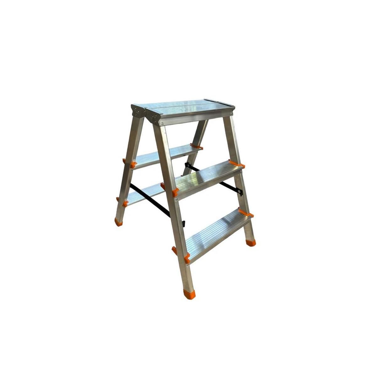 BRIXO Escabeau 3 marches Marche-pied Aluminium Charge 125 kg Pliable Pieds anti-dérapants BRIXO