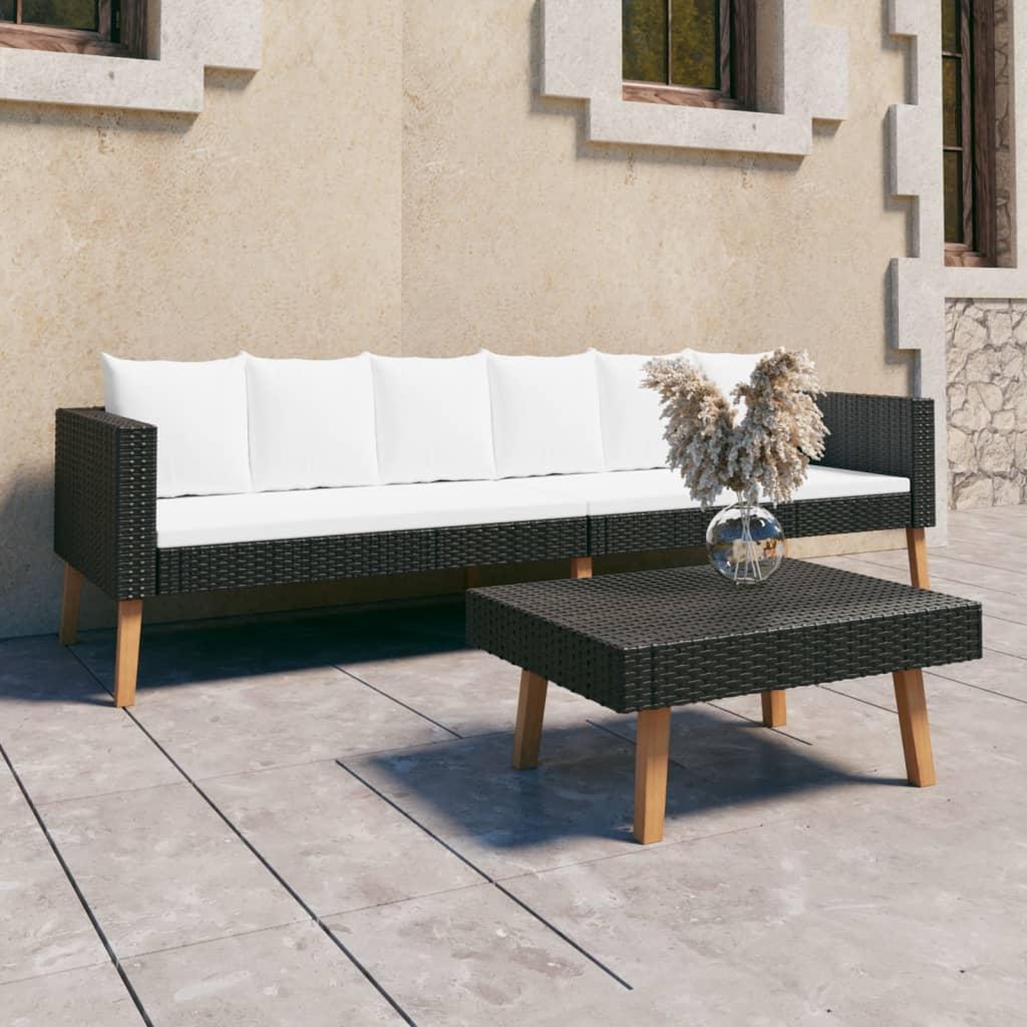 Voir la diapositive 1 : VIDAXL Salon de jardin 2 pcs avec coussins Resine tressee Noir