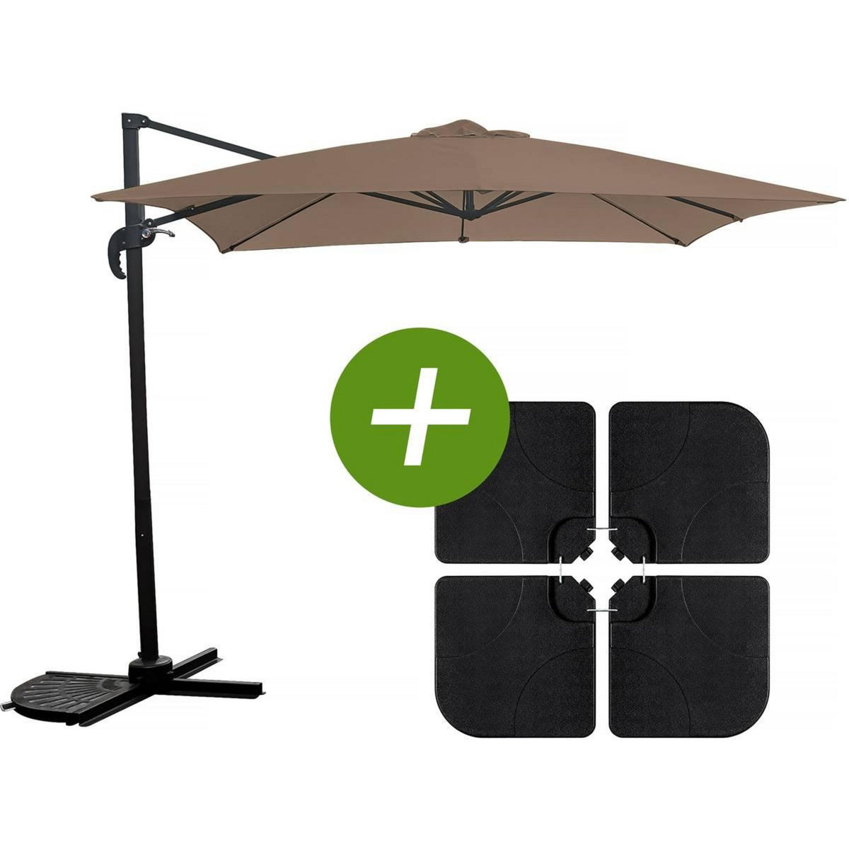 Habitat et Jardin Parasol jardin déporté  Soleil  - Carré - 2.5 x 2.5 m - Taupe + Dalles à lester incluses