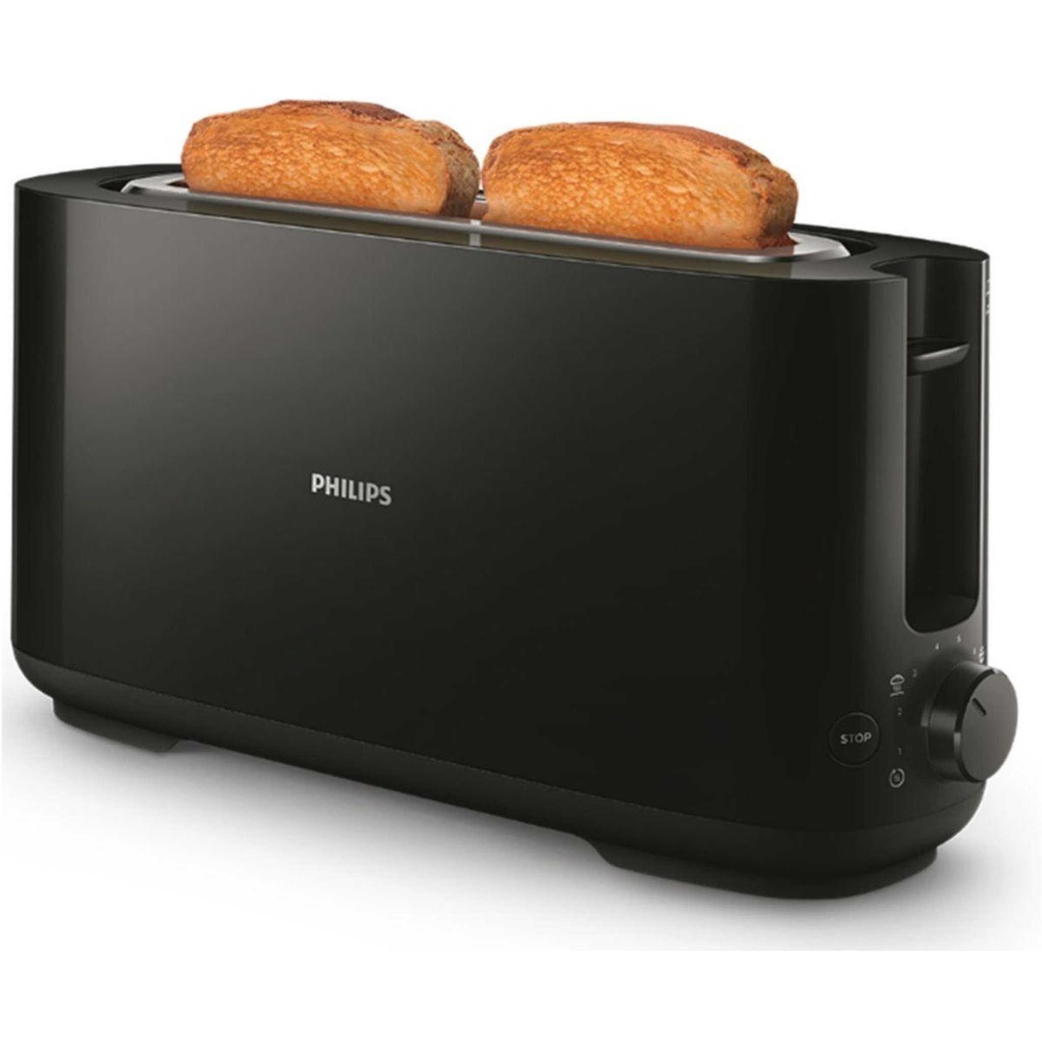 Voir la diapositive 2 : Philips Grille-pain hd2590/90 toaster noir daily, 1 fente longue, 830w