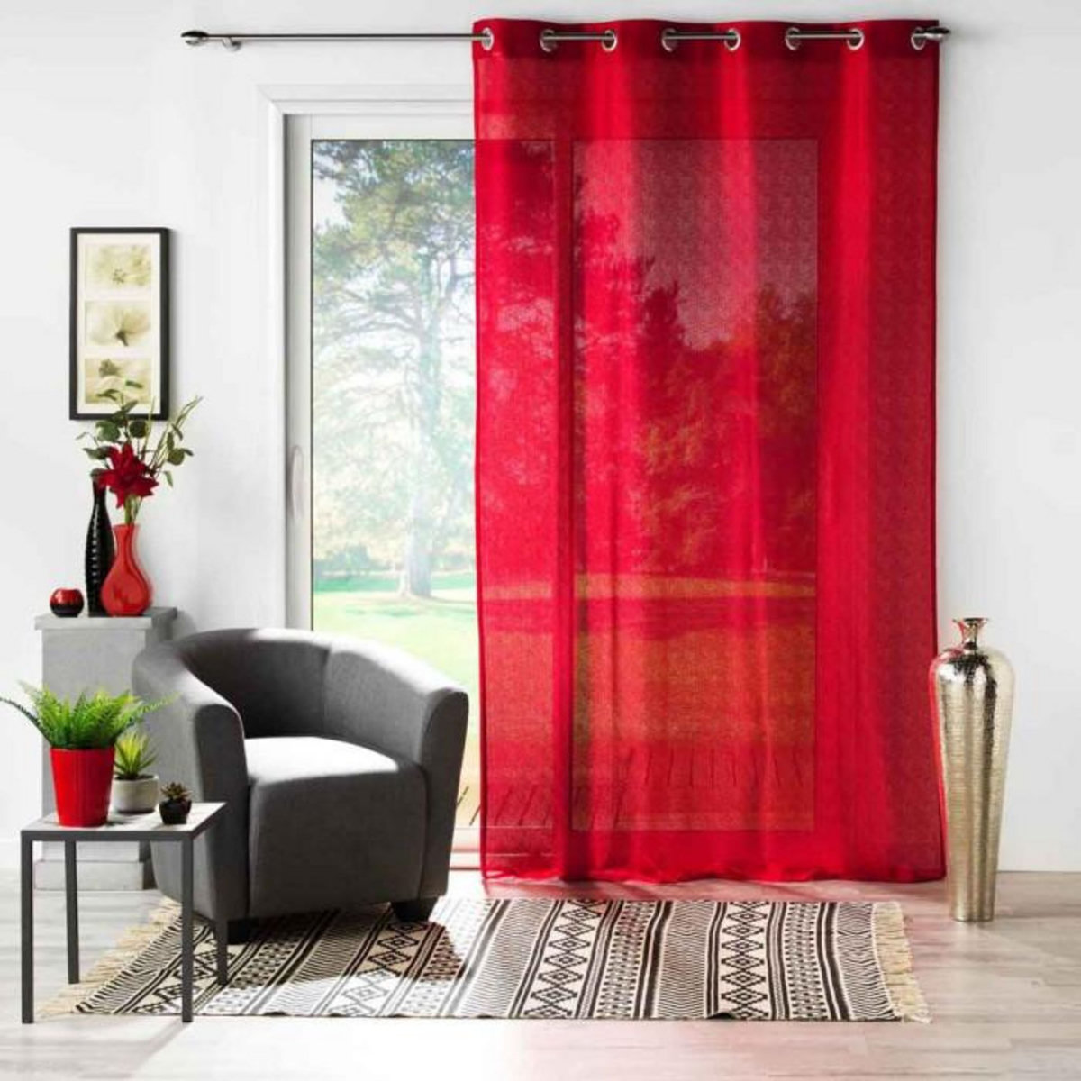 Paris Prix Rideau Voilage à Œillets  Castille  140x240cm Rouge