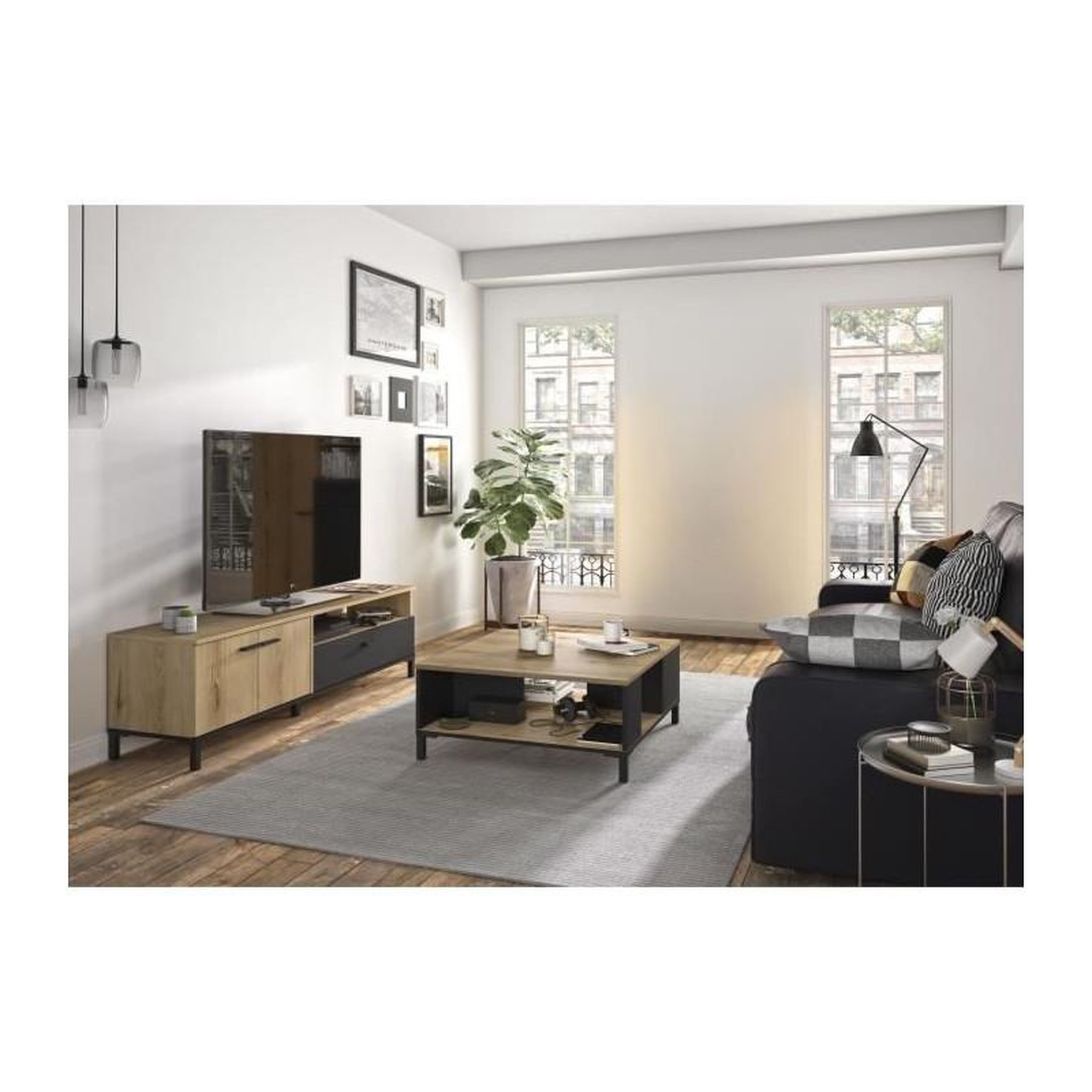 GAMI Ensemble meuble TV et table basse - TRUST - Chene / Noir - GAMI