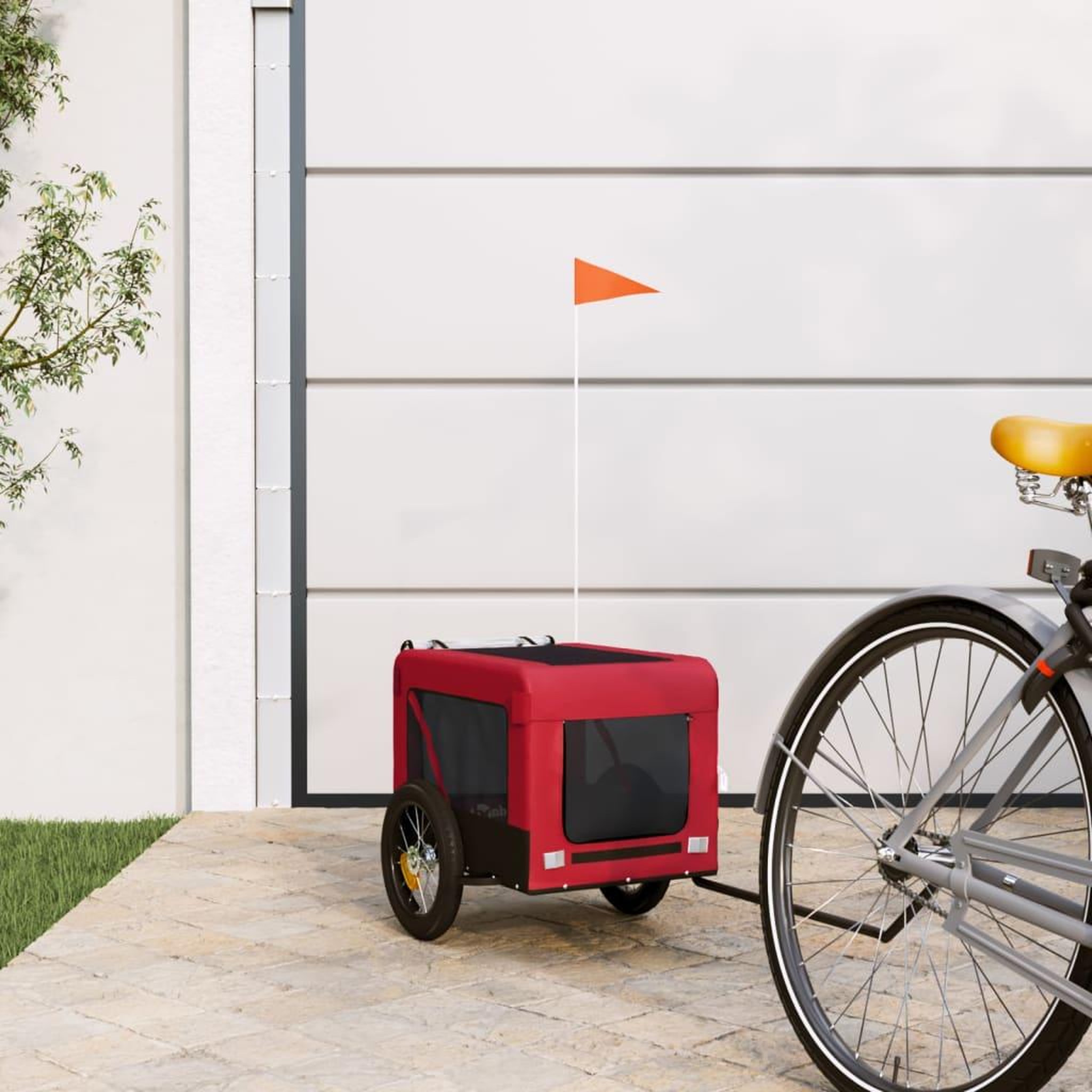 Voir la diapositive 1 : VIDAXL Remorque de velo pour animaux de compagnie rouge et noir
