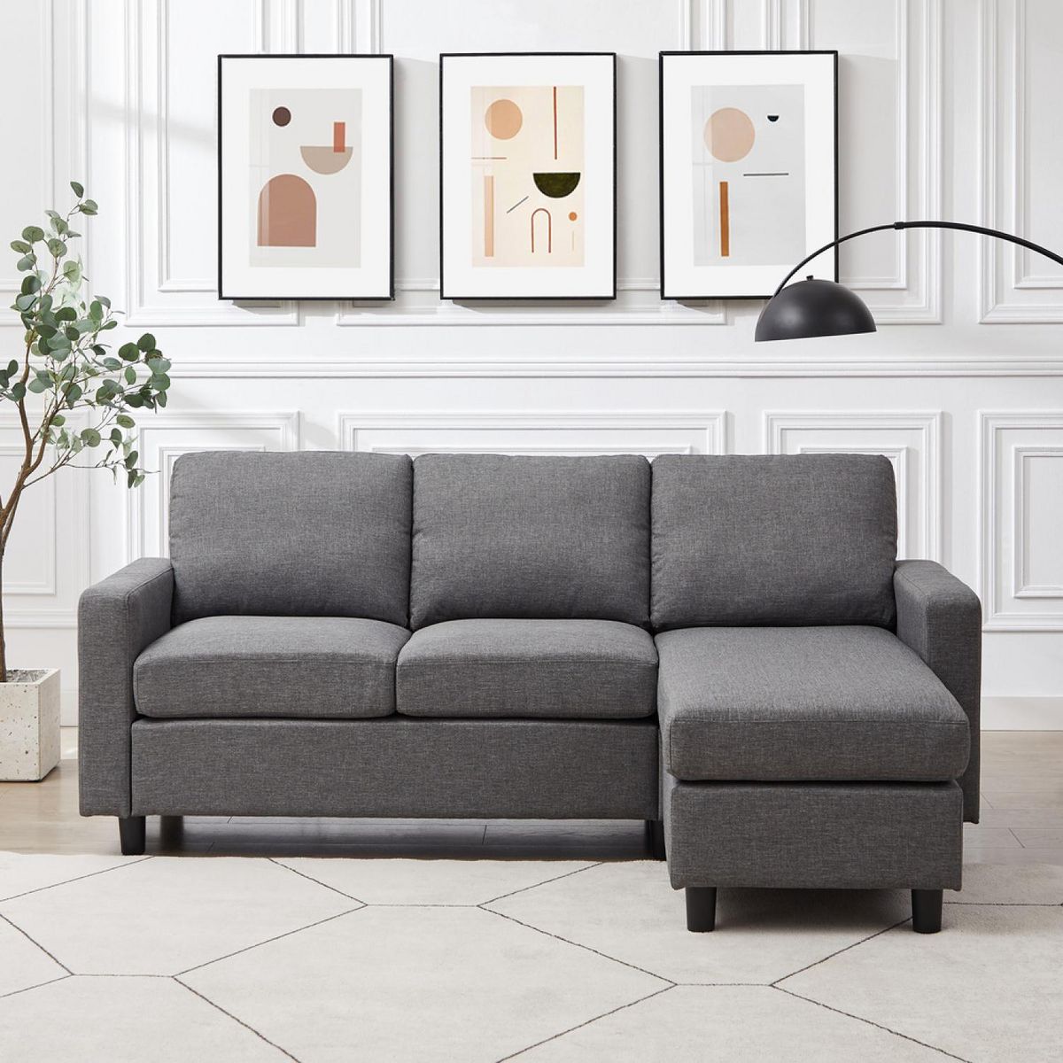 CONCEPT USINE Canapé modulable 3 places + 1 pouf tissu gris CORK