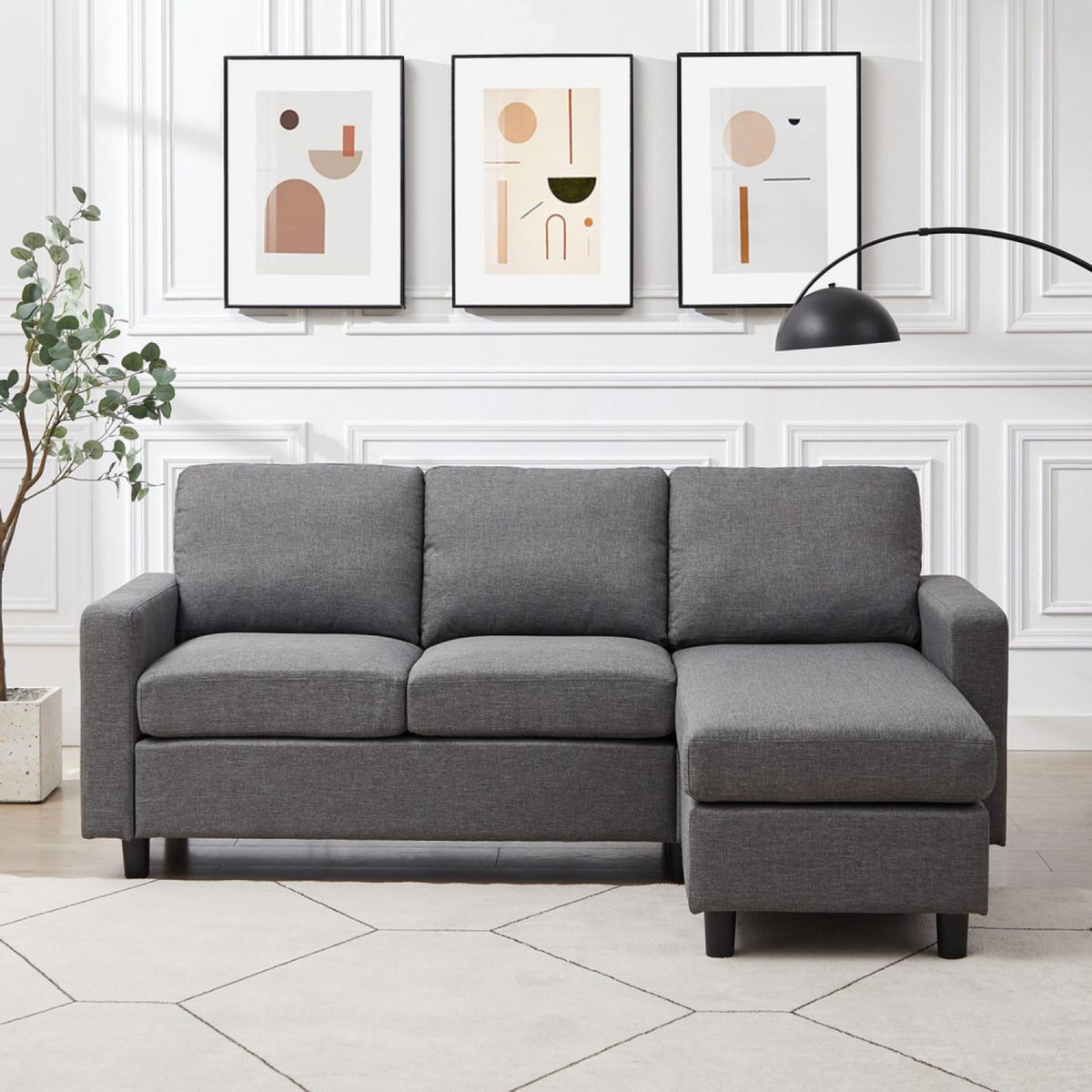 CONCEPT USINE Canapé modulable 3 places + 1 pouf tissu gris CORK