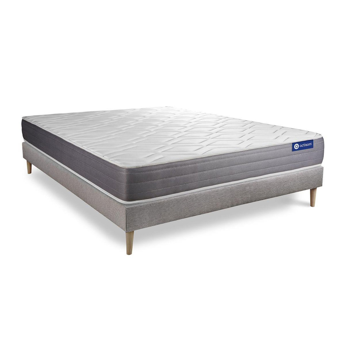 ACTISOM Ensemble matelas ACTIFLEX DREAM Ressorts ensachés et mémoire de forme 200x200 cm 5zones de confort + sommier KIT gris