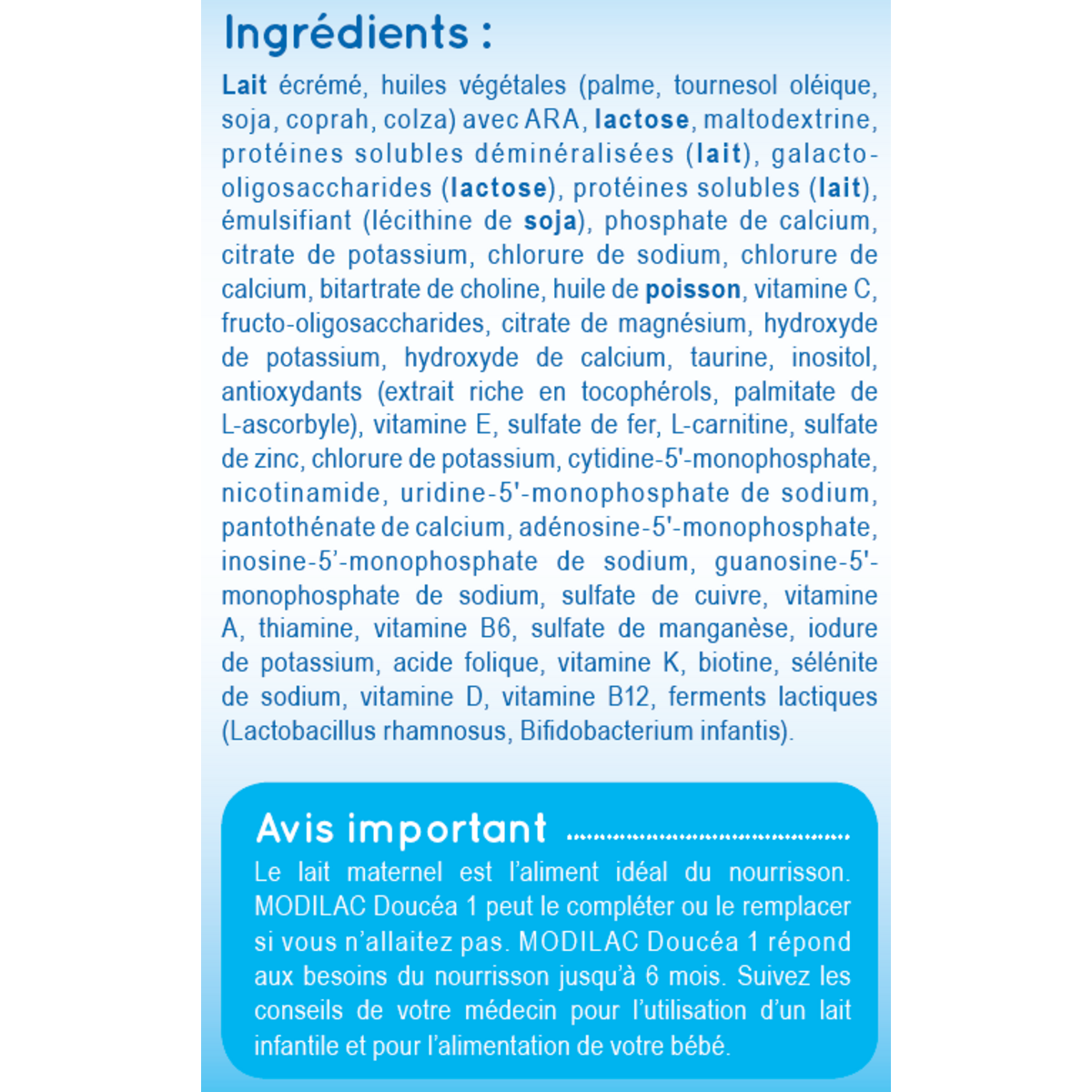 MODILAC DOUCÉA Lait infantile 1er âge - Dès la naissance Standard Poudre 900g