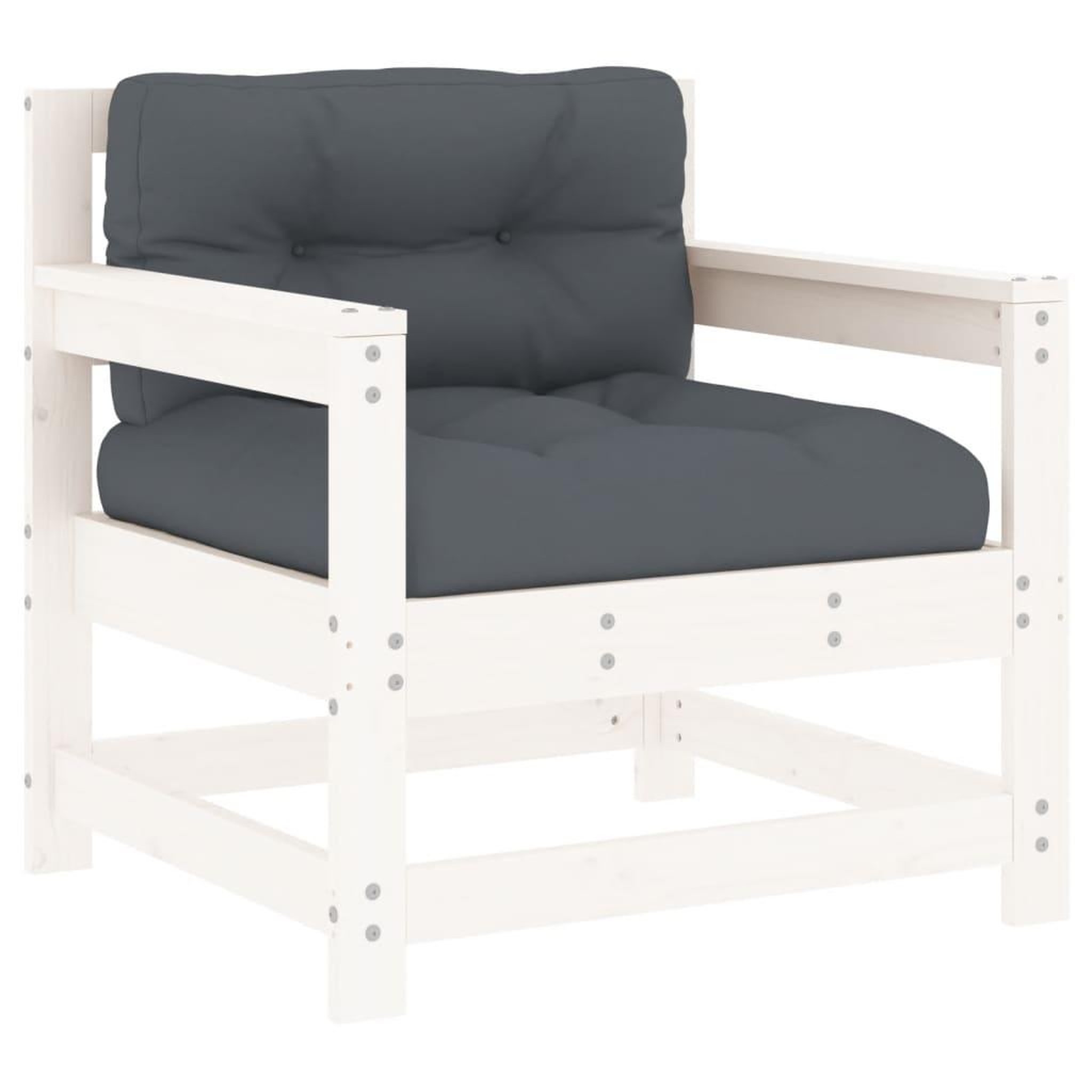 Voir la diapositive 5 : VIDAXL Salon de jardin 7 pcs avec coussins blanc bois massif