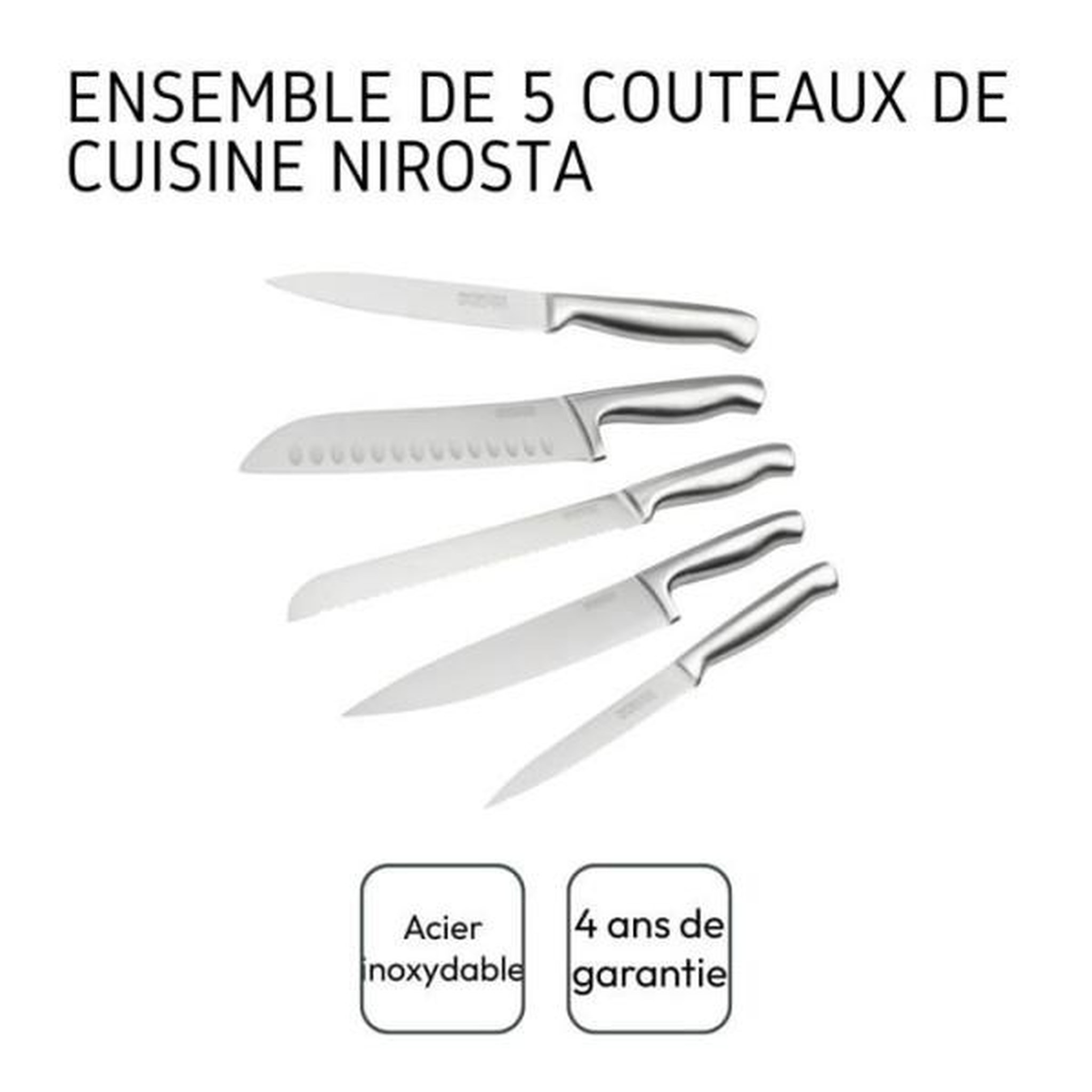 Voir la diapositive 4 : NIROSTA Ensemble de 5 couteaux de cuisine professionnels - NIROSTA - Inox - 24 a 33,5 cm