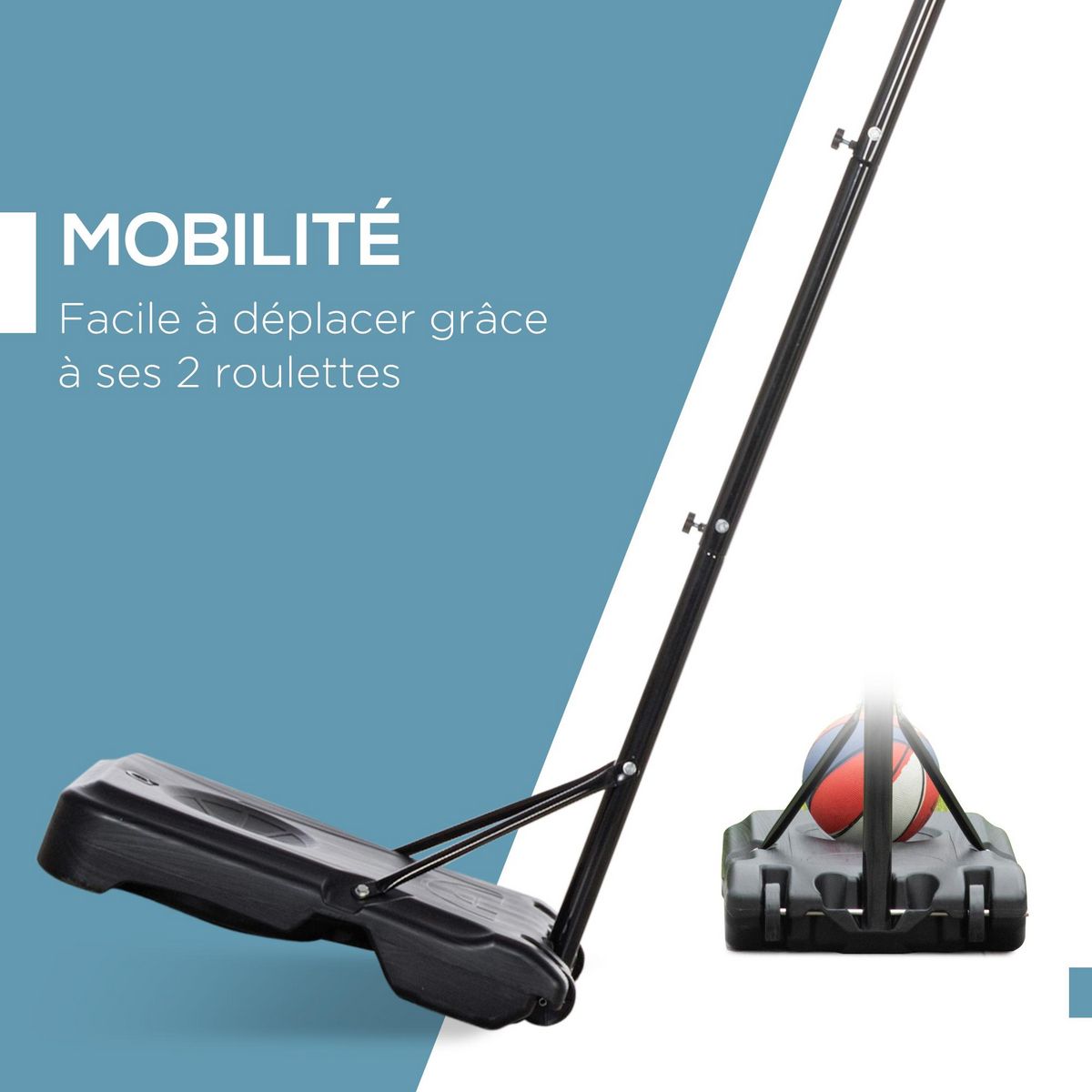 HOMCOM Panier de Basket-Ball sur pied avec poteau panneau - base de lestage sur roulettes - hauteur réglable 5 niveaux 2,45-2,95 m - acier HDPE noir rouge