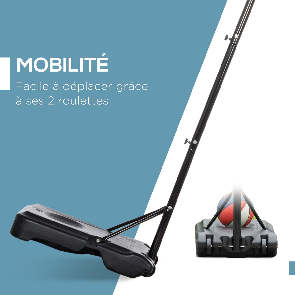 HOMCOM Panier de Basket-Ball sur pied avec poteau panneau - base de lestage sur roulettes - hauteur réglable 5 niveaux 2,45-2,95 m - acier HDPE noir rouge