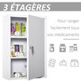 Voir la diapositive 5 : KLEANKIN Armoire à pharmacie 2 étagères 3 niveaux verrouillable dim. 40L x 18l x 60H cm 2 clés métal blanc