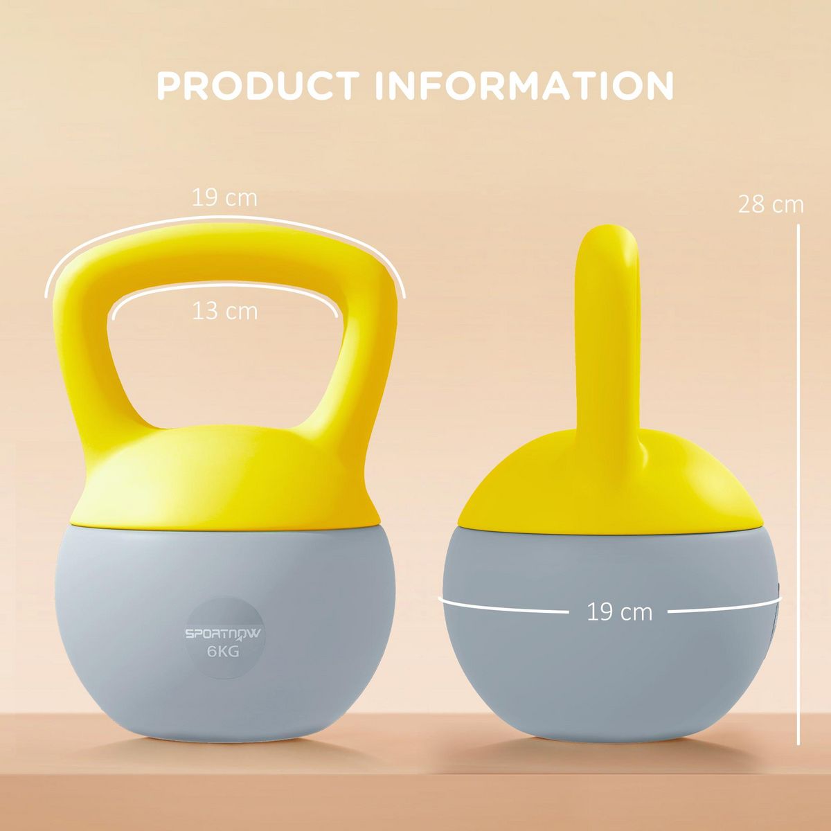 HOMCOM Kettlebell 6 Kg - prise ergonomique - entraînement musculaire & haltérophilie - PVC gris jaune