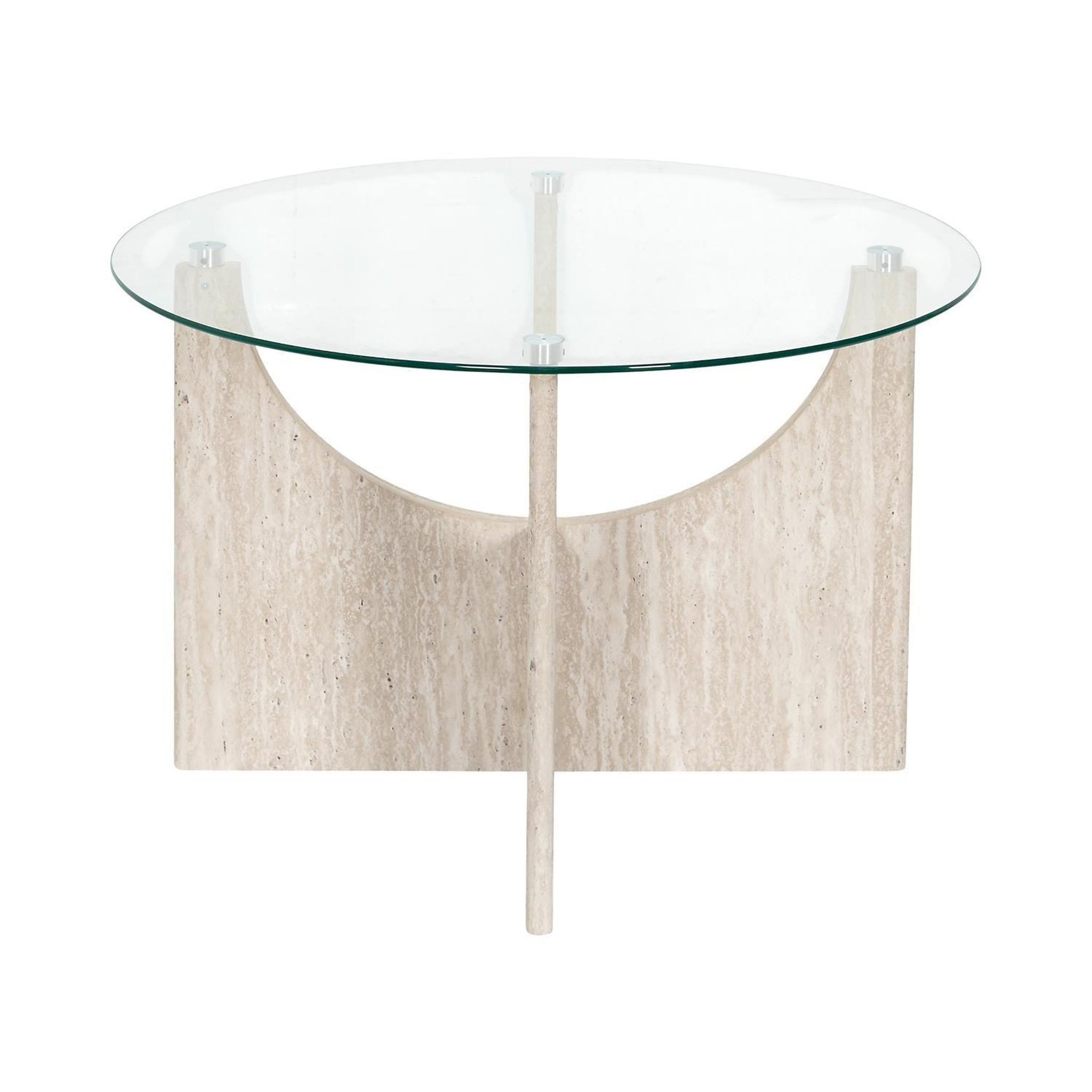 Voir la diapositive 3 : The Home Deco Factory Table basse ronde effet travertin et verre pietra - beige