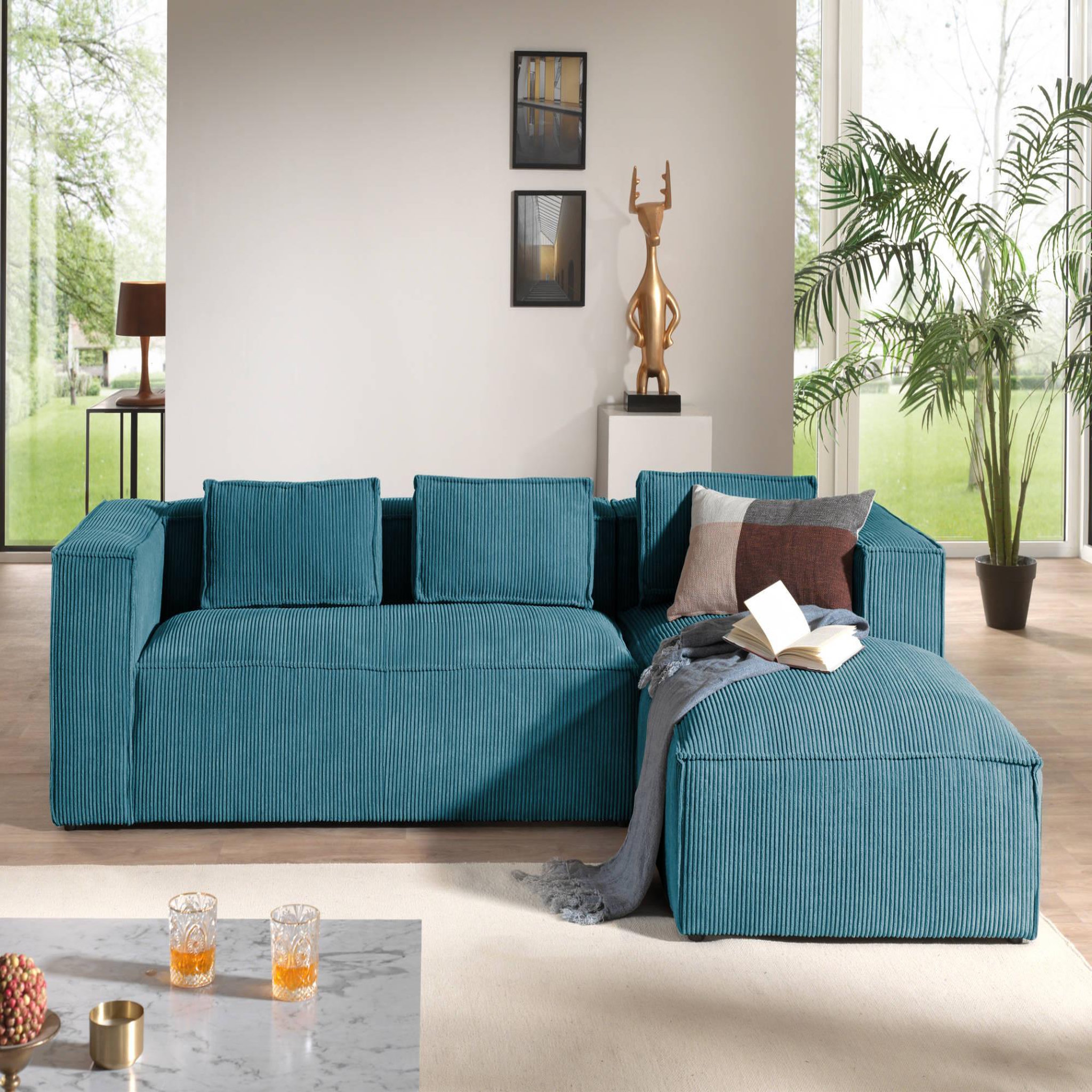 Voir la diapositive 2 : LISA DESIGN Stella - canapé d'angle - en velours côtelé - 4 places -style contemporain - droit