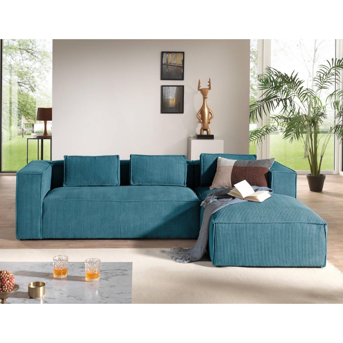 LISA DESIGN Stella - canapé d'angle - en velours côtelé - 4 places -style contemporain - droit