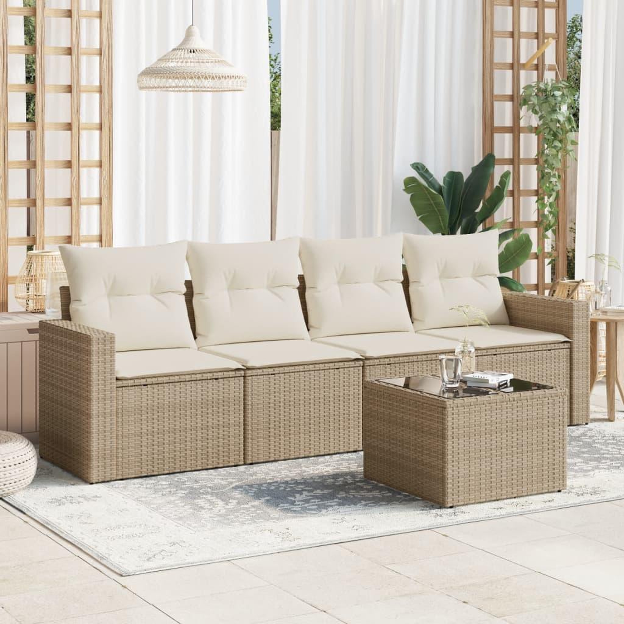VIDAXL Salon de jardin avec coussins 5 pcs beige resine tressee