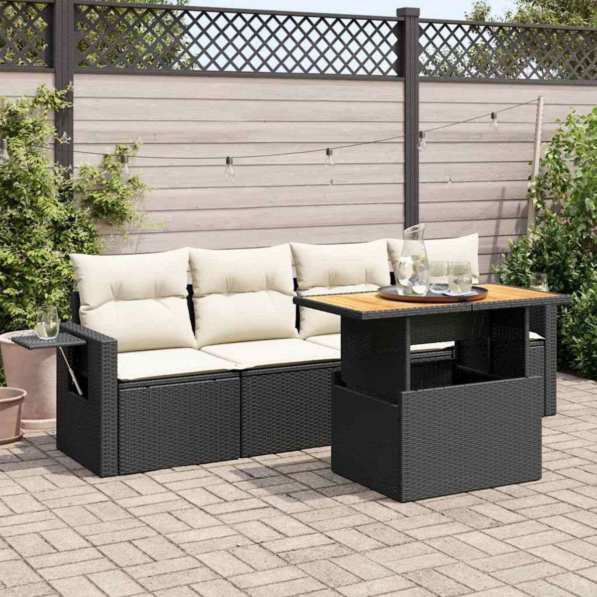 VIDAXL Salon de jardin 5 pcs avec coussins noir resine tressee