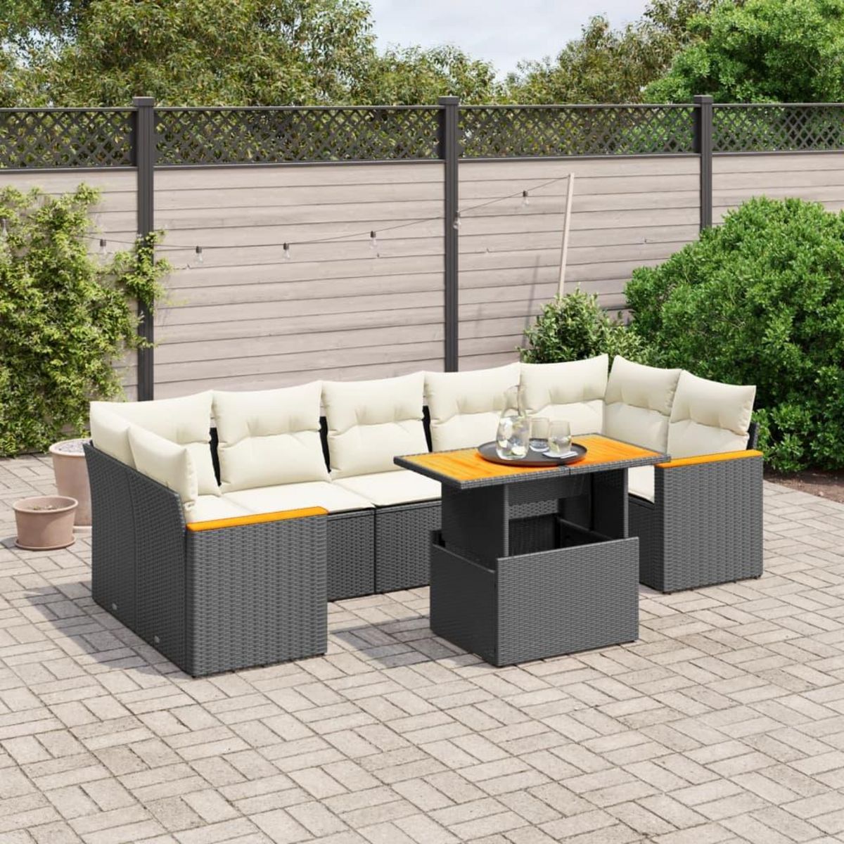VIDAXL Salon de jardin 8 pcs avec coussins noir resine tressee