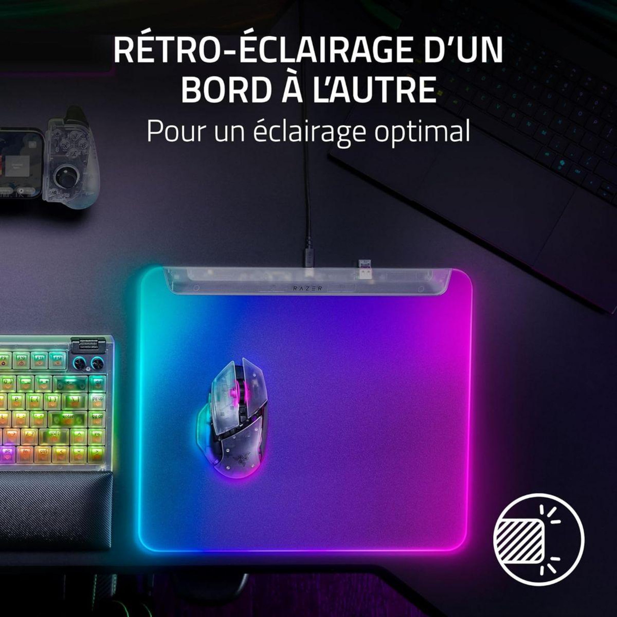 Voir la diapositive 2 : Razer Tapis de souris firefly v2 pro phantom white ed