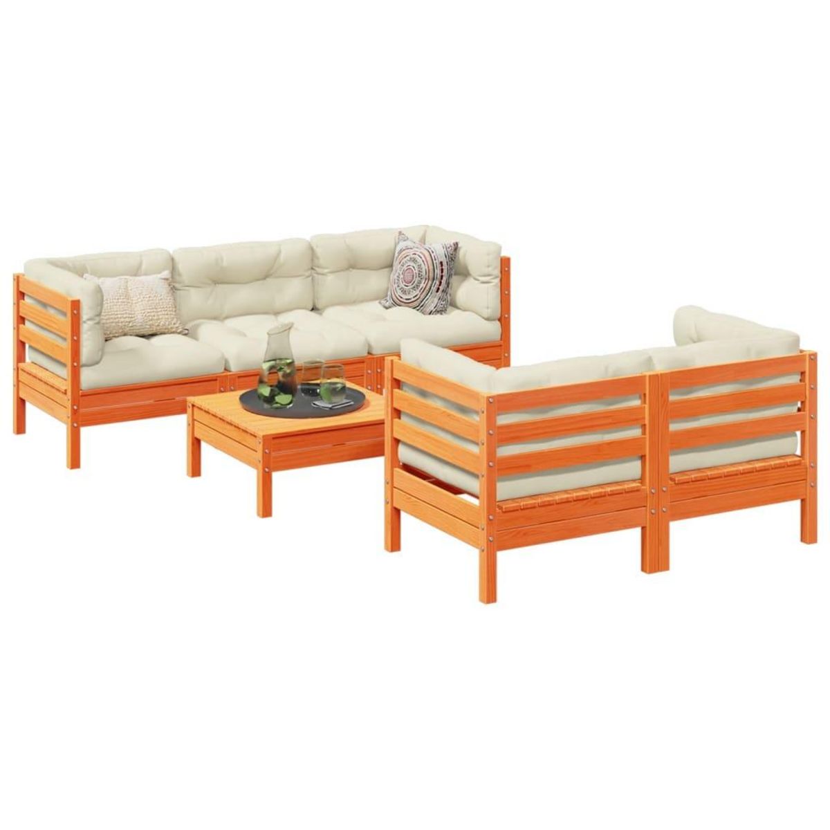 VIDAXL Salon de jardin 6 pcs avec coussins cire marron bois pin massif