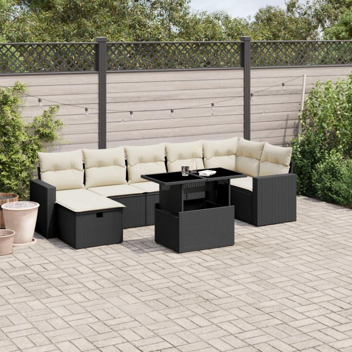 VIDAXL Salon de jardin 8 pcs avec coussins noir resine tressee