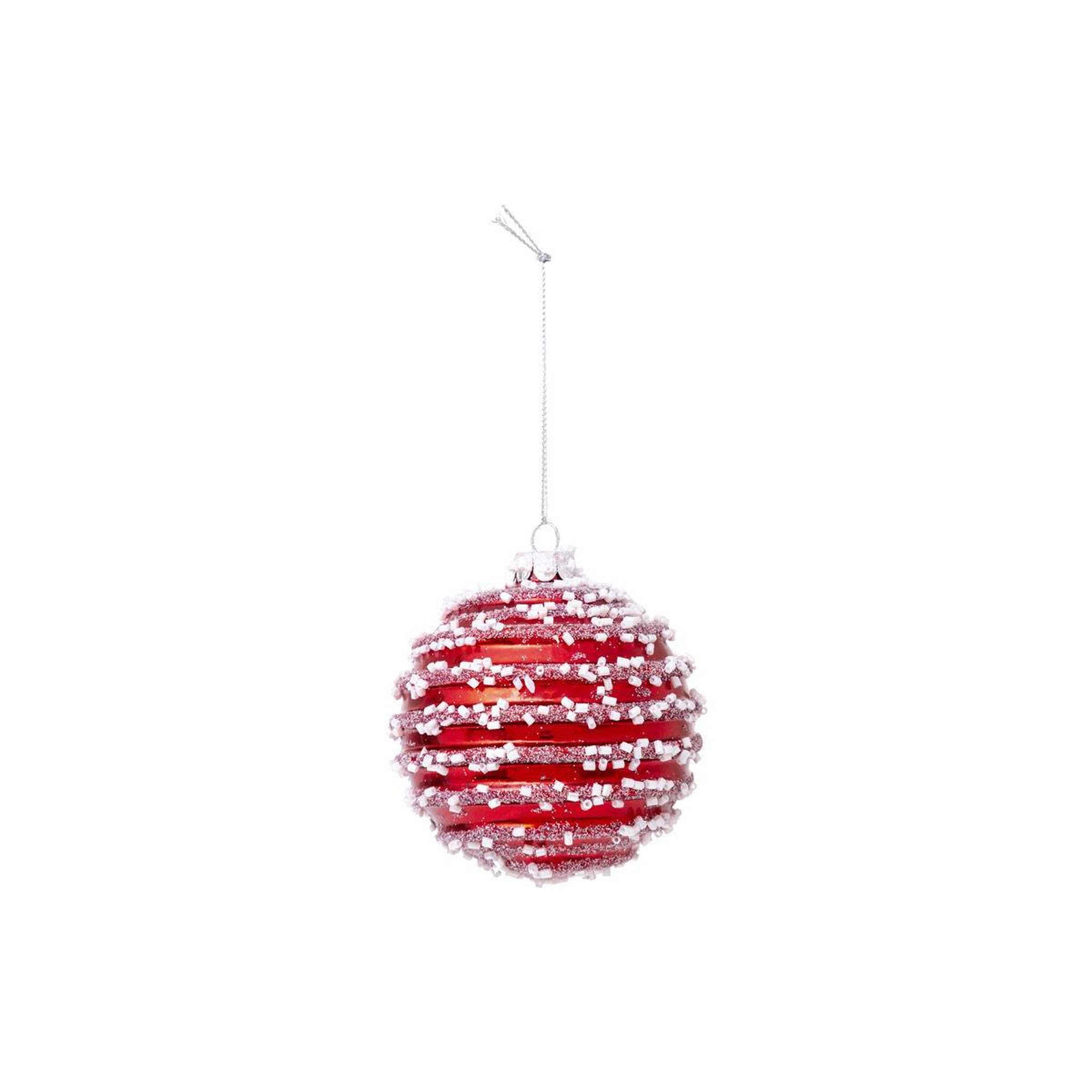 FEERIC LIGHT & CHRISTMAS Boule de noël en verre  perles  9cm rouge