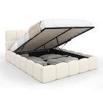 ID MARKET Lit coffre double NUAGE avec tête de lit matelassée et sommier 140 x 190 cm tissu bouclette blanc