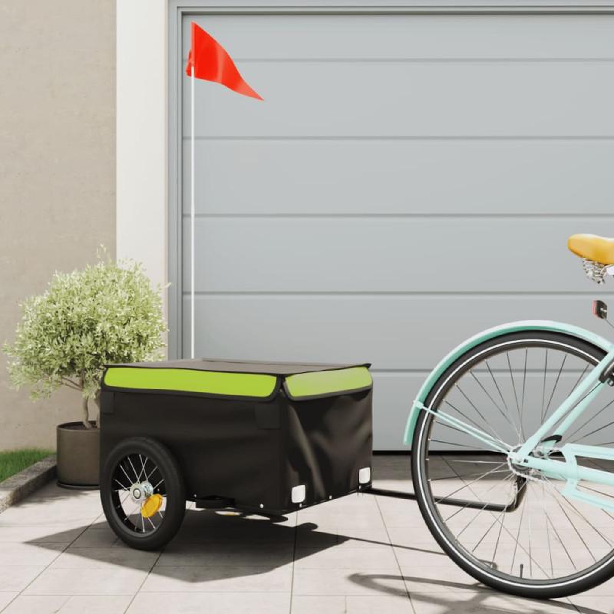 VIDAXL Remorque de vélo noir et vert 30 kg fer