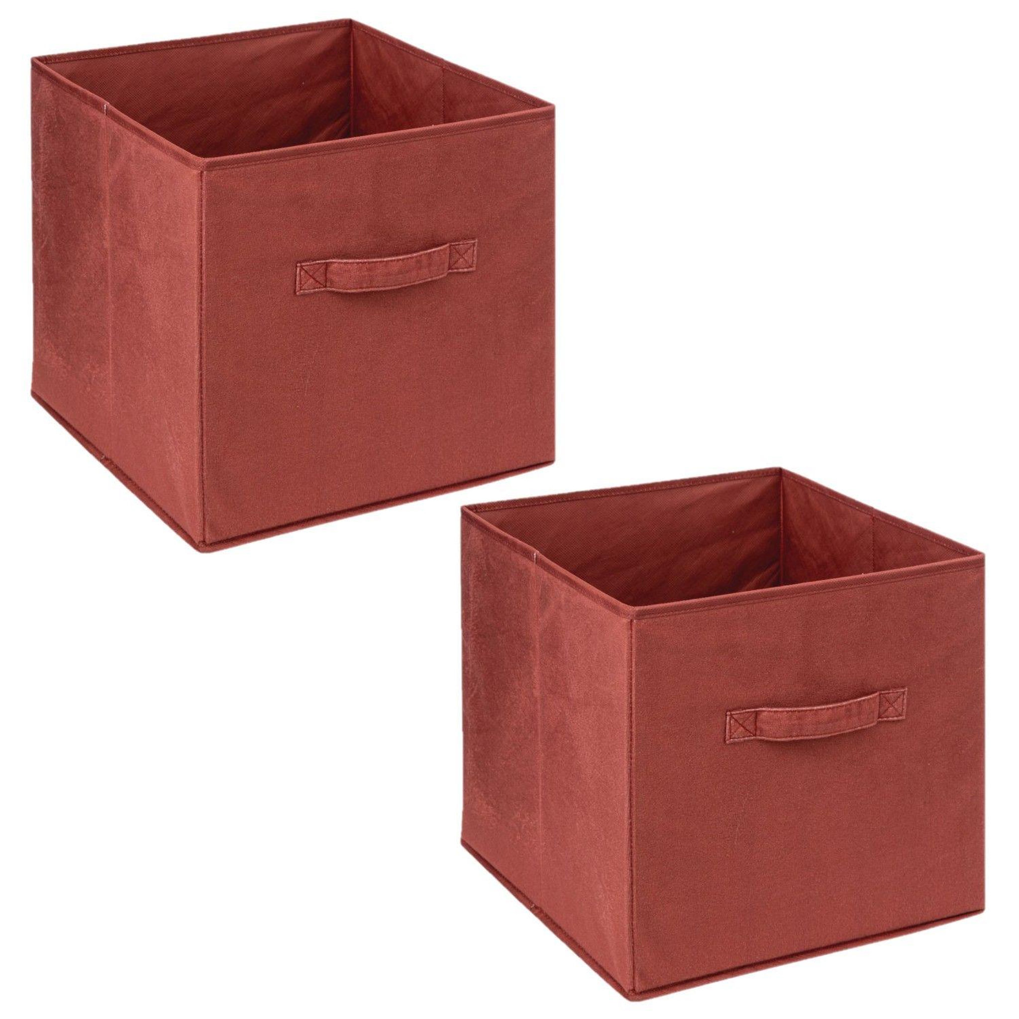 TOILINUX Lot de 2 boites de rangement cube en velours MIX'N MODUL - L.31 x l.31 x H.31 cm - Terre de Sienne