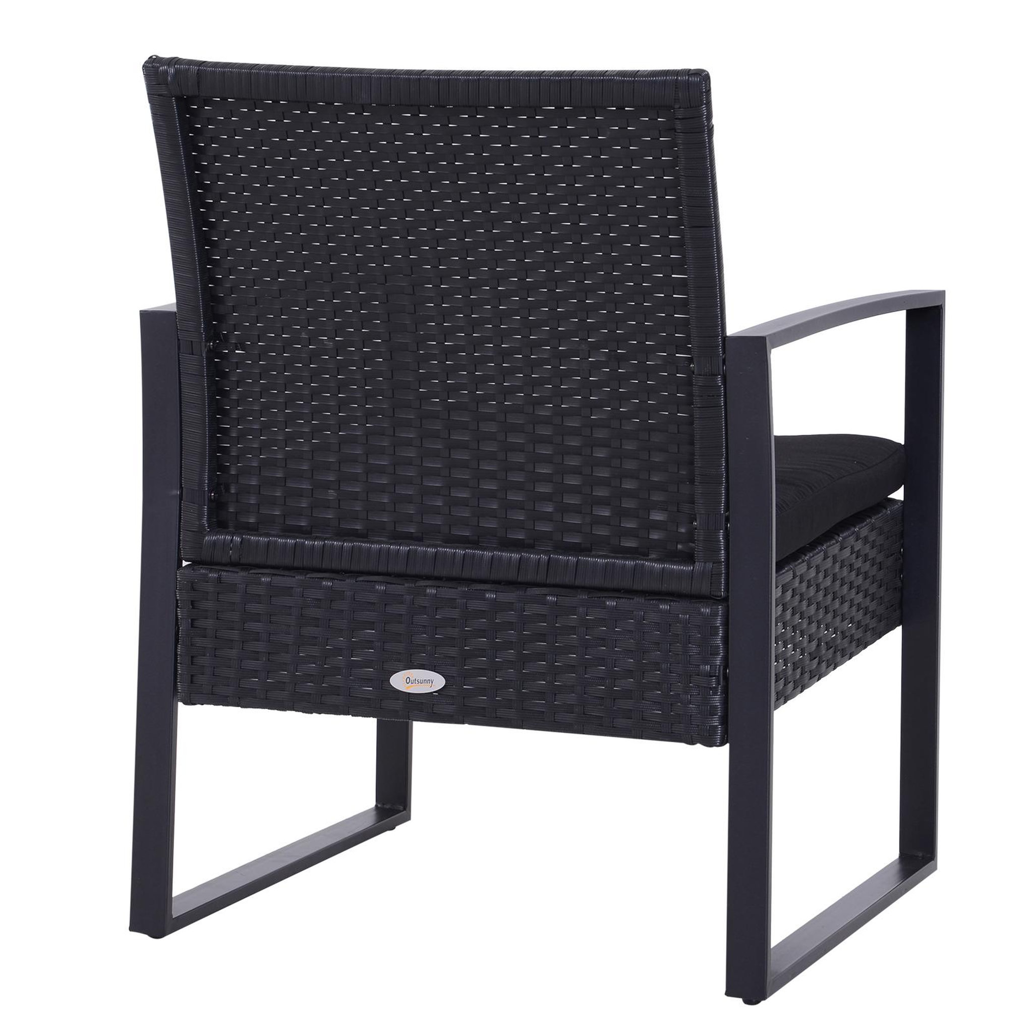 Voir la diapositive 3 : OUTSUNNY Salon de jardin 2 places - 3 pièces 2 chaises avec coussins + table basse - plateau verre trempé - résine tressée 4 fils imitation rotin noir