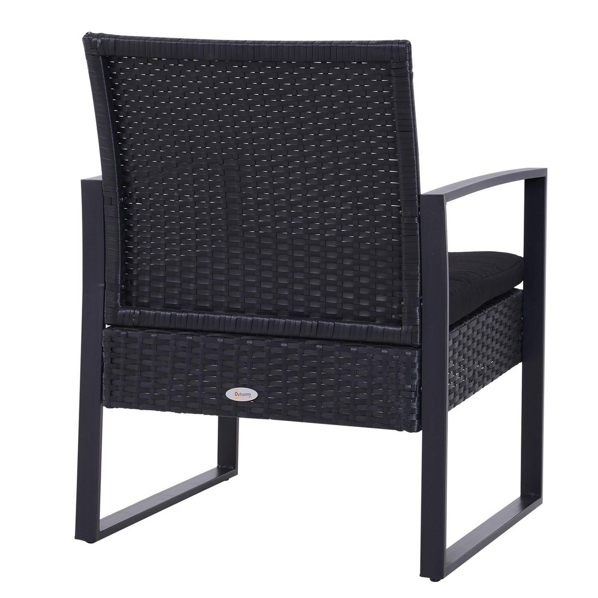 OUTSUNNY Salon de jardin 2 places - 3 pièces 2 chaises avec coussins + table basse - plateau verre trempé - résine tressée 4 fils imitation rotin noir