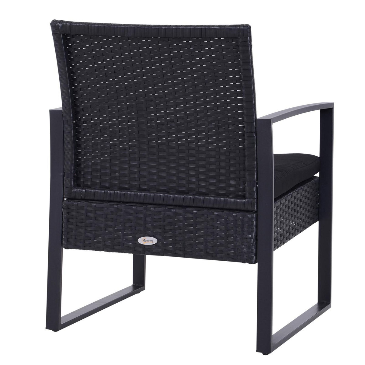 OUTSUNNY Salon de jardin 2 places - 3 pièces 2 chaises avec coussins + table basse - plateau verre trempé - résine tressée 4 fils imitation rotin noir