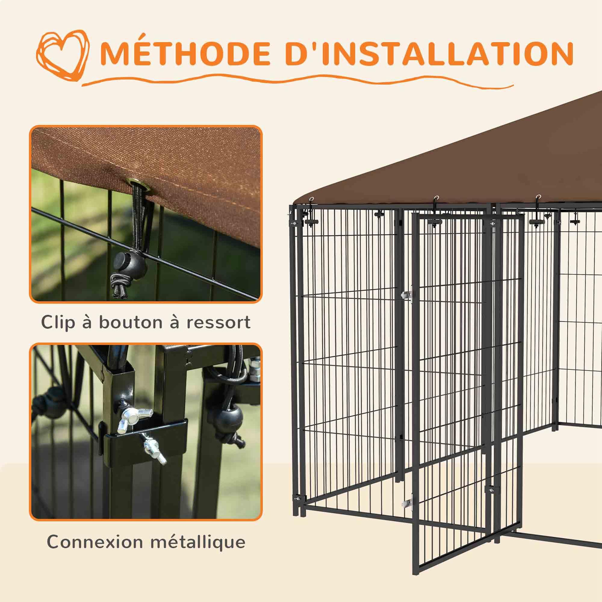 Voir la diapositive 6 : PAWHUT Chenil extérieur couvert pour chien 2 supports gamelles rotatifs porte verouillable acier noir