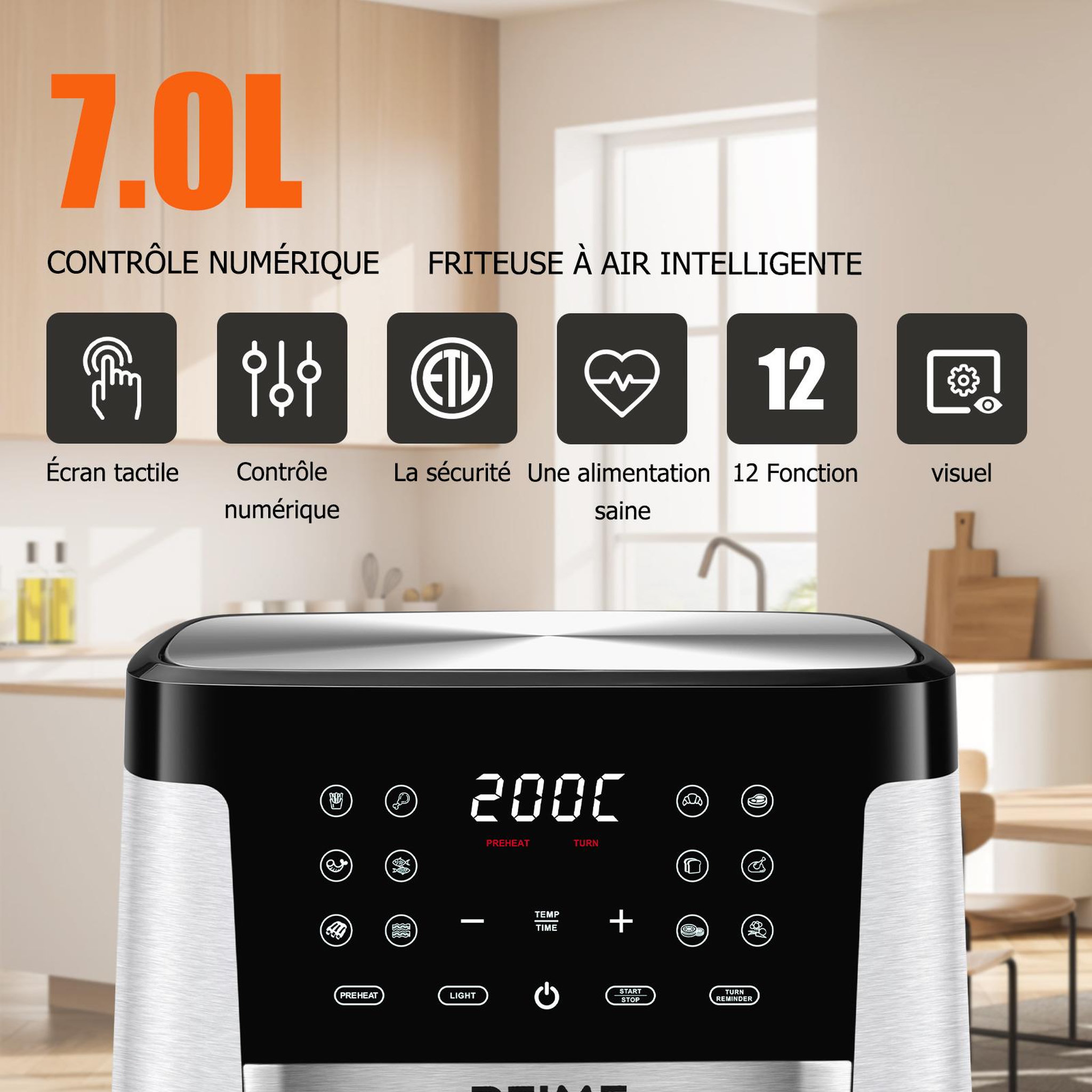 Voir la diapositive 6 : DEIME DEIME - Airfryer 7 l 1800 w 12 programmes avec vitre de cuisson – rouge métallisé