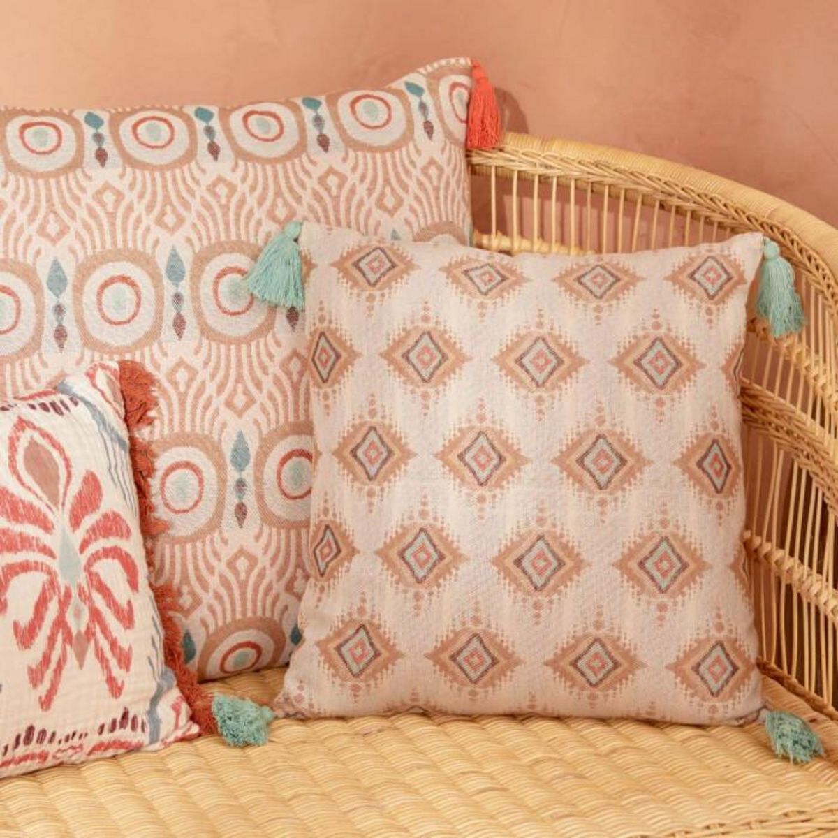 ATMOSPHERA Coussin Déco Jacquard  Ikat  38x38cm Multicolore