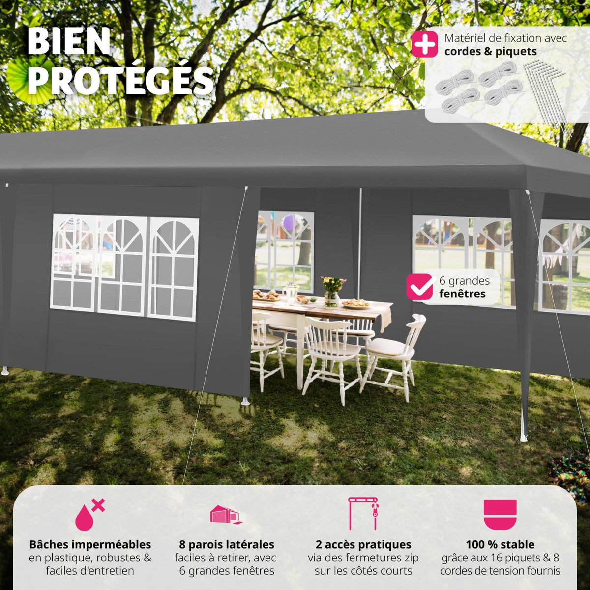 tectake Barnum Elasa 9x3m avec 8 éléments latéraux