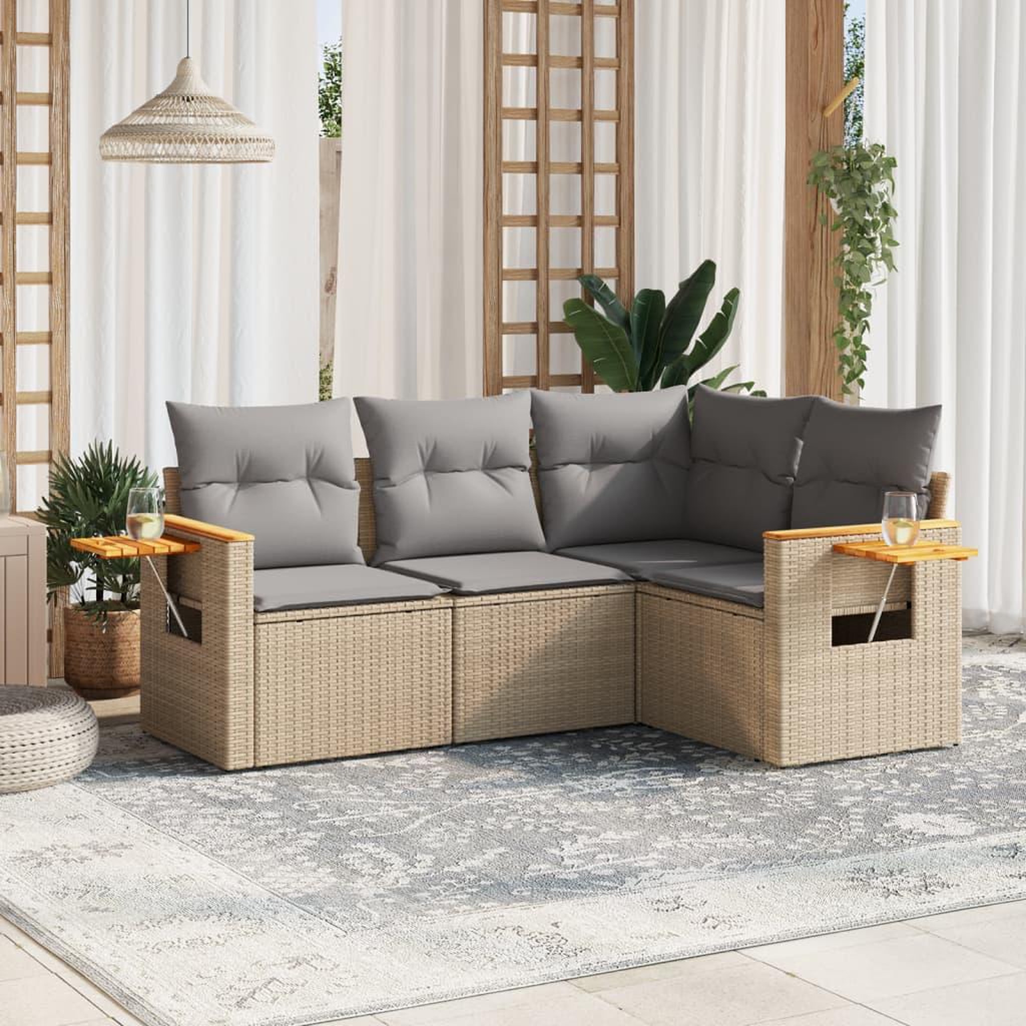 VIDAXL Salon de jardin avec coussins 4 pcs beige resine tressee