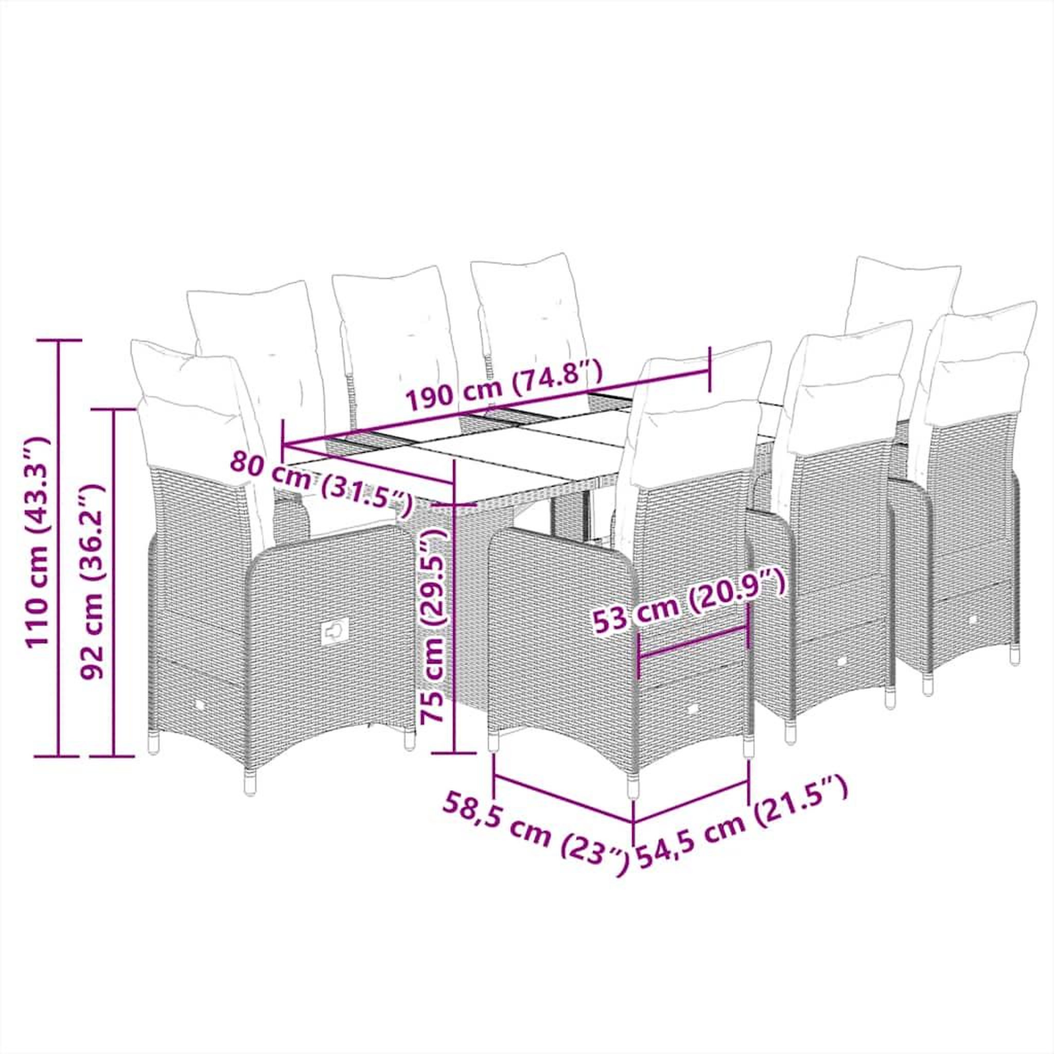 Voir la diapositive 6 : VIDAXL Ensemble de bistro de jardin 9 pcs coussins gris poly rotin