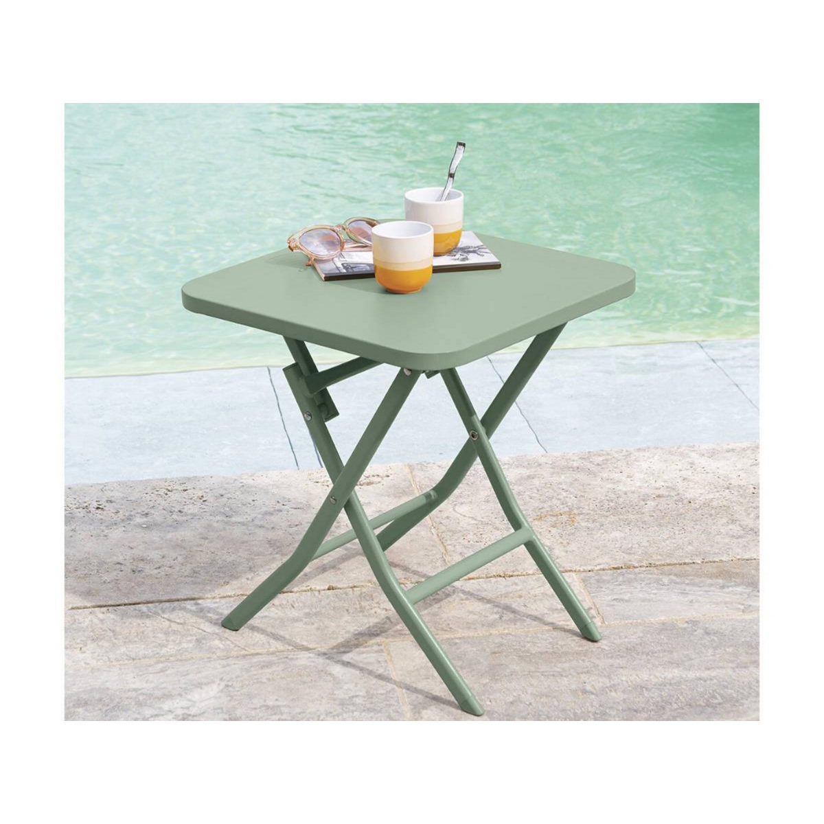 HESPERIDE Table d'appoint carrée pliante Greensboro Olive - 40 x 40 cm - Hespéride