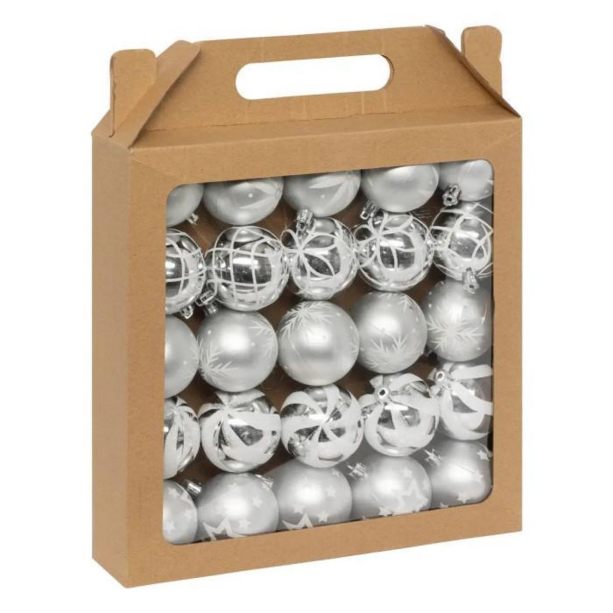 ATMOSPHERA Lot de 25 Boules de Noël  Maison des Couleurs  6cm Argent & Blanc