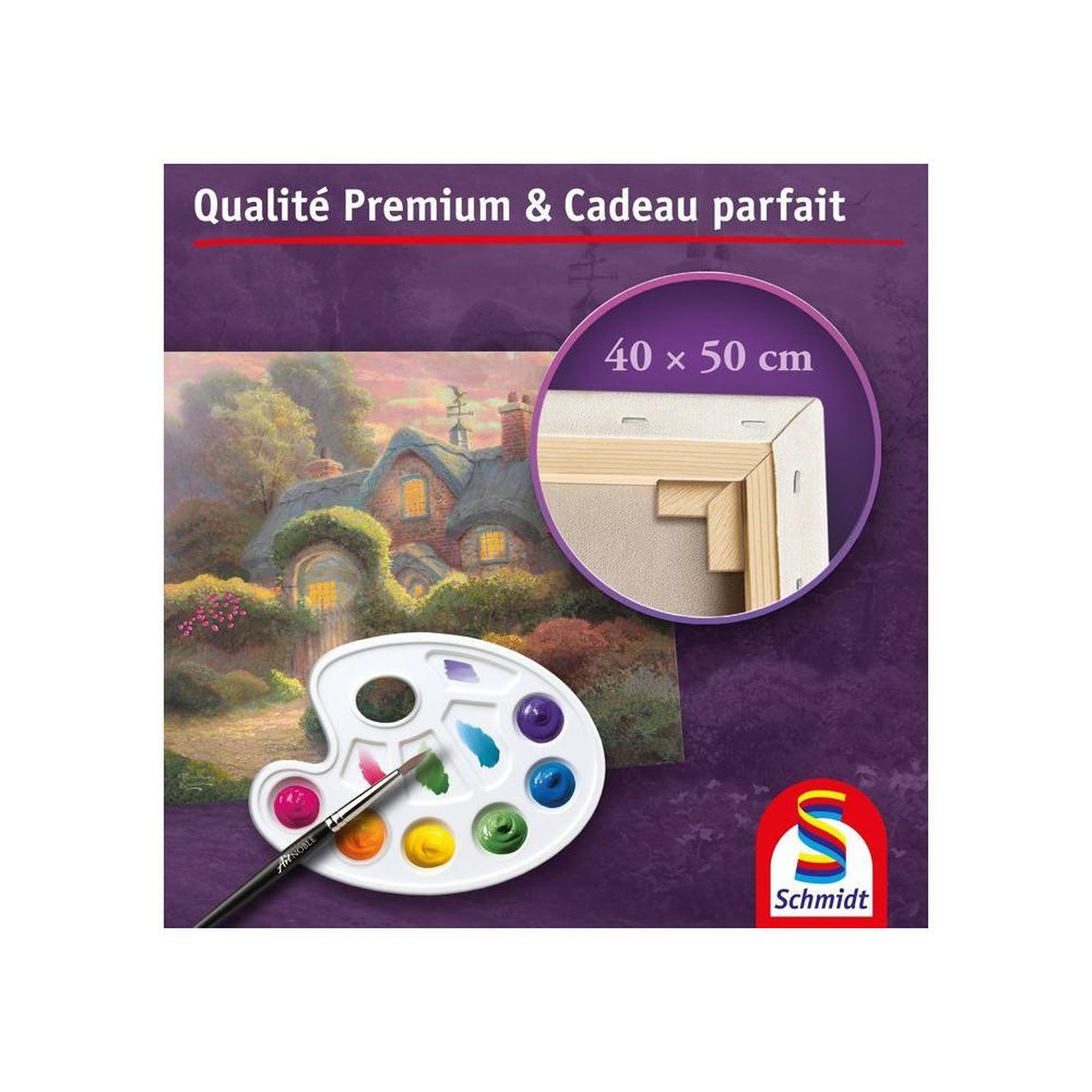 Voir la diapositive 5 : Schmidt Spiele Coffret peinture diy premium my artnoble thomas kinkade rosebud cottage, toile imprimée 50 x 40 cm, 8 peintures acryliques, pinceau rond et guide pas à pas