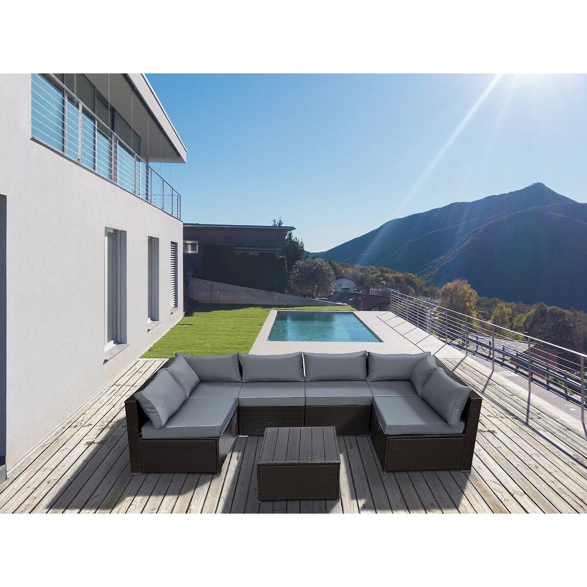 Habitat et Jardin Salon de jardin panoramique en résine tressée  Océane  - 6 places - Marron