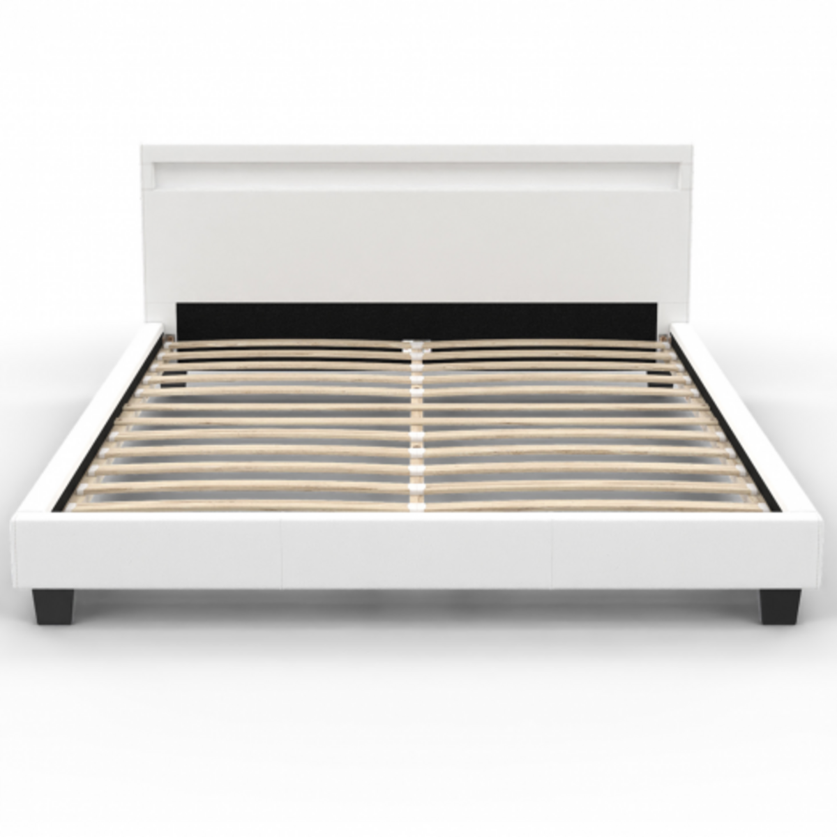 ID MARKET Lit double NEO avec tête de lit LED intégrées et sommier 160 x 200 cm PVC blanc