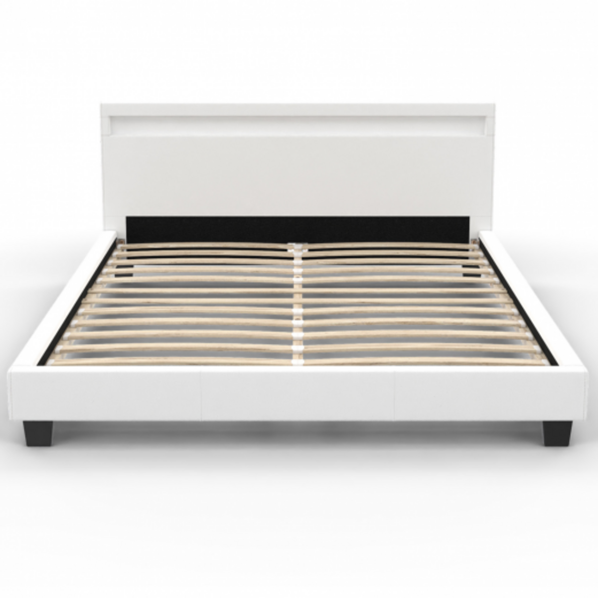 ID MARKET Lit double NEO avec tête de lit LED intégrées et sommier 160 x 200 cm PVC blanc