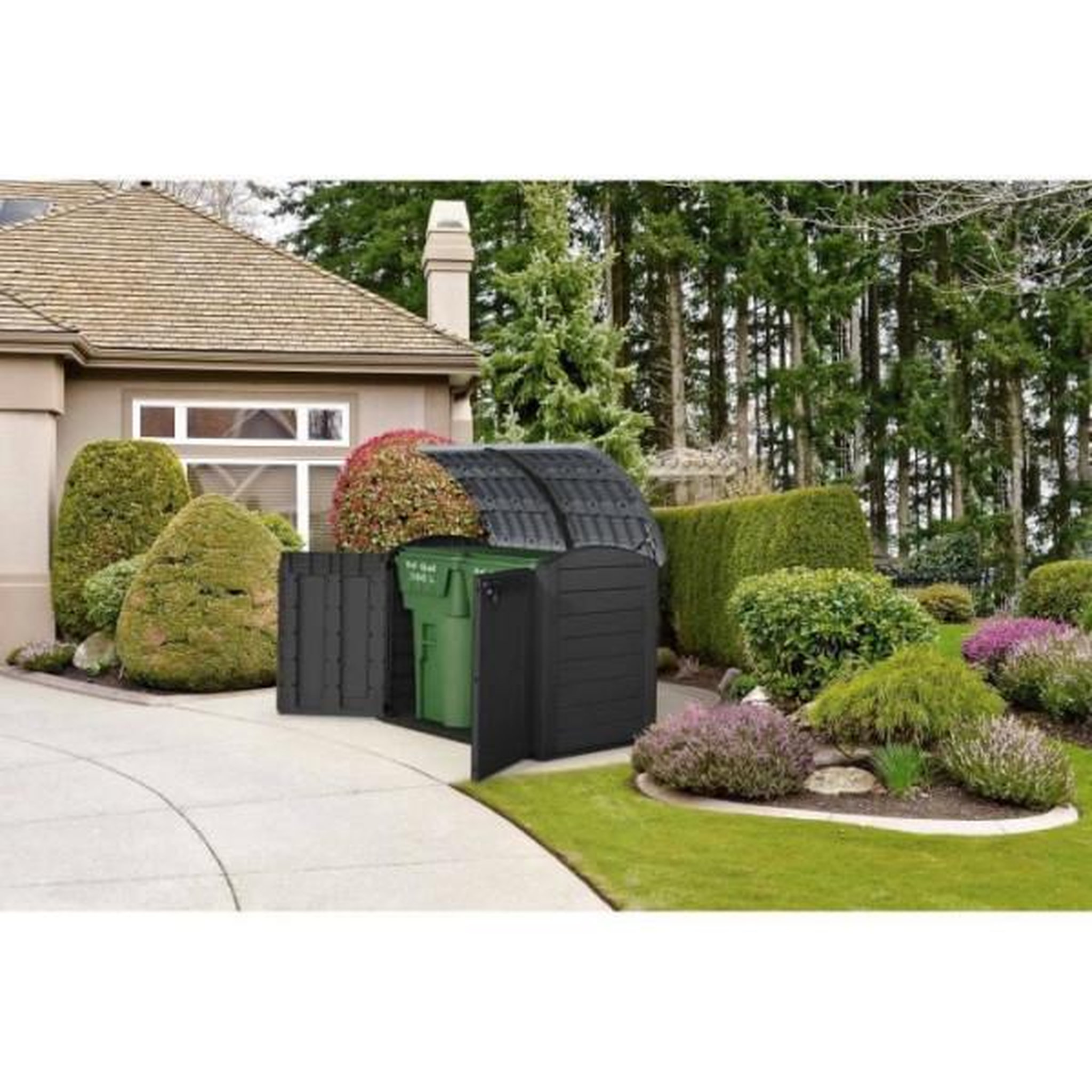 Voir la diapositive 4 : Keter Coffre de rangement extérieur KETER en résine 2000 litres Noir et gris - Abri de stockage de jardin