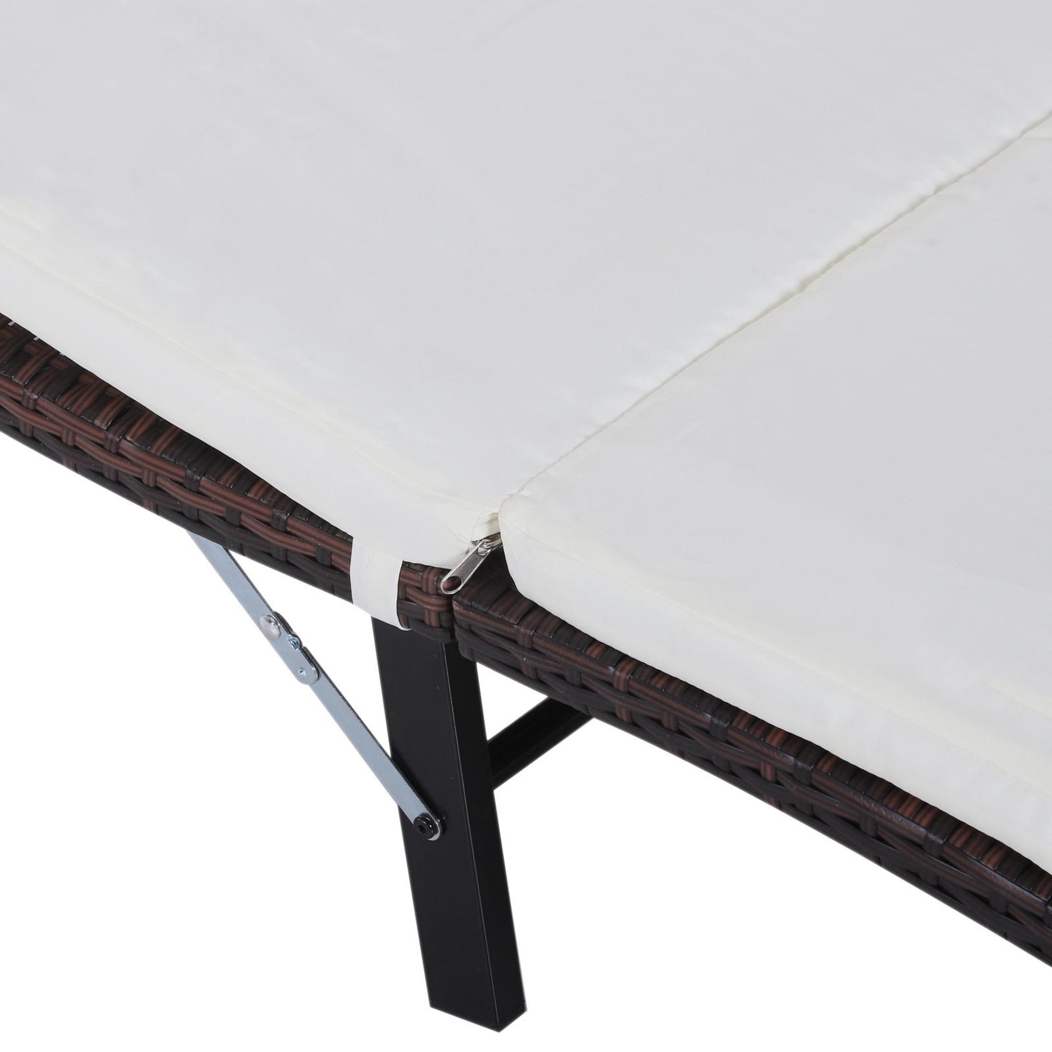 Voir la diapositive 5 : OUTSUNNY Lot de 2 transats bains de soleil pliables grand confort : matelas, têtière + table basse résine tressée chocolat