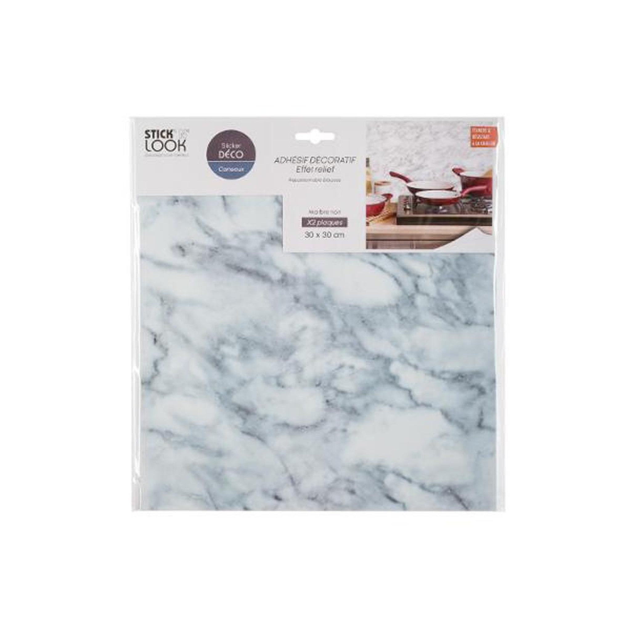 Voir la diapositive 2 : Stick'n Look Lot de 2 stickers effet marbre  plaque  30x30cm blanc