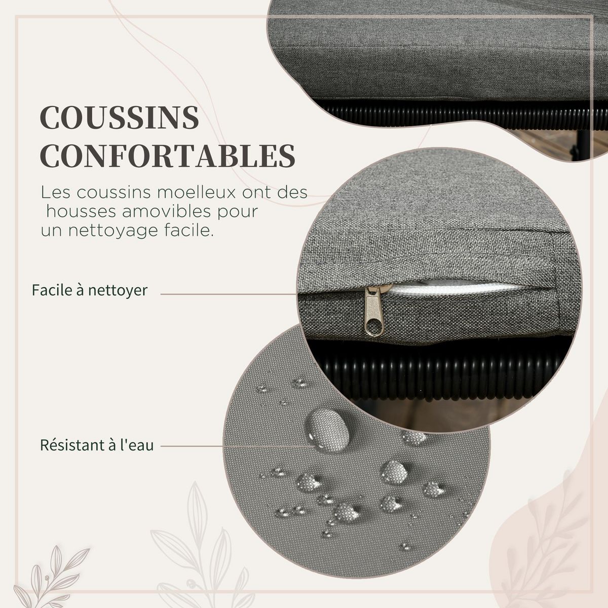 OUTSUNNY Salon de jardin 4 personnes encastrable avec coussins zippés déperlants métal résine noir effet bois